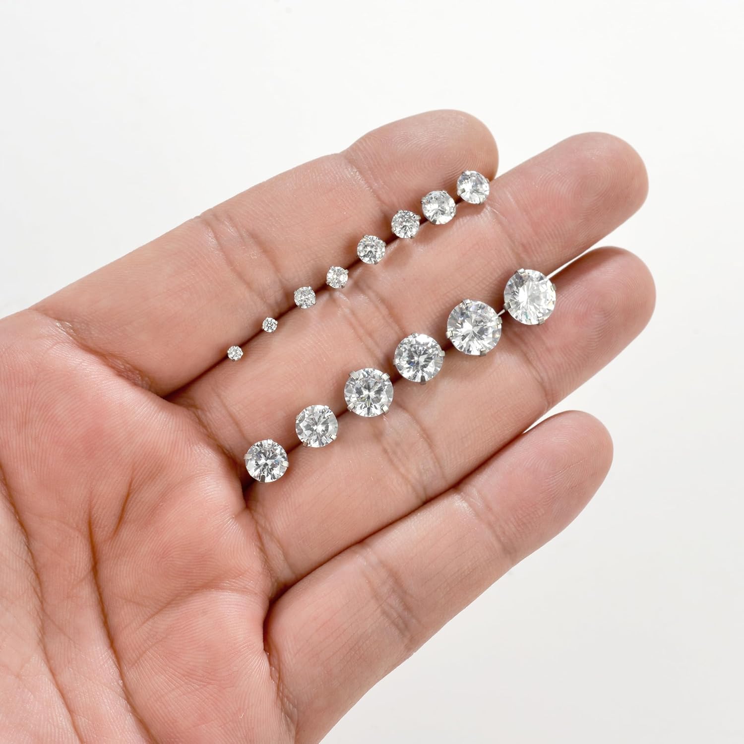 Tornito 7 Pairs 20G Threadless Flat Back Earrings Stud Stainless Steel Round CZ Stud Earrings Set Cartilage Earring Tragus Helix Push in Earring Piercing Jewelry For Men Women 2MM-8MM Silver Tone - Image 6