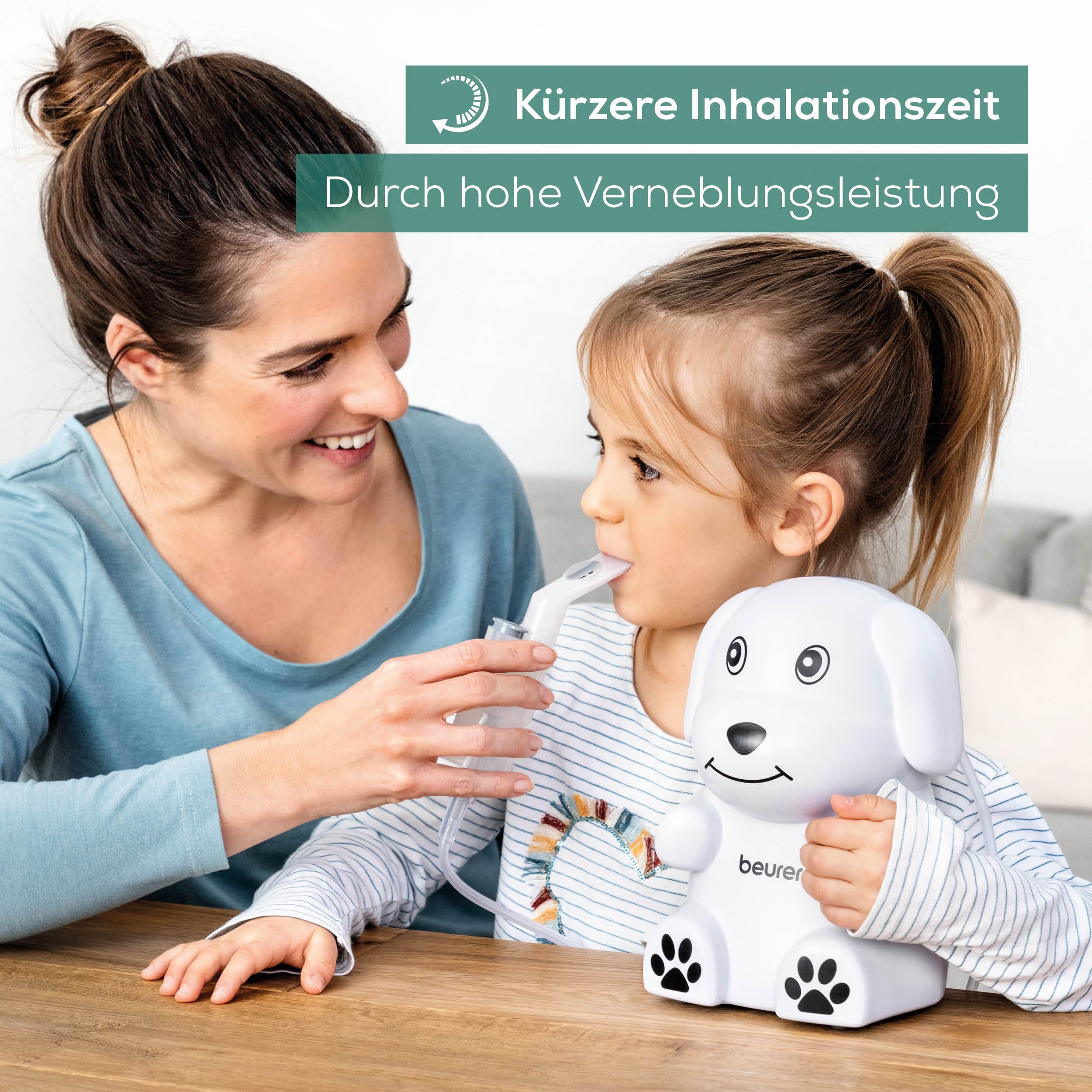 Beurer IH 24 Kids Inhalator mit kinderfreundlichem Design zur Verneblung von flüssigen Medikamenten, ab 6 Monate, hohe Verneblungsleistung und kurze Inhalationszeit, Silikonmaske für empfindliche Haut