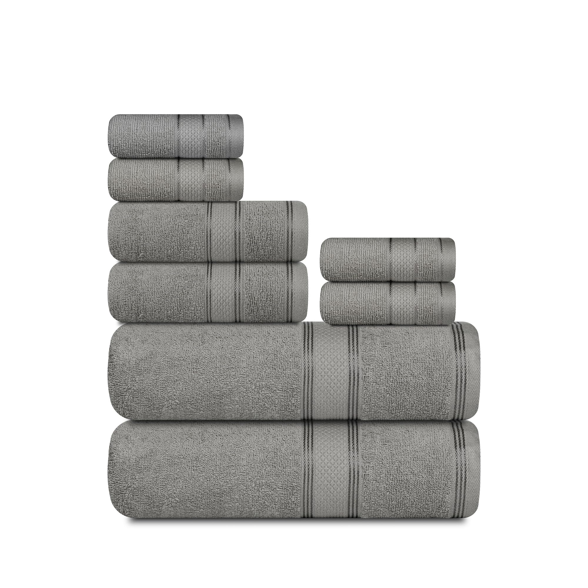 Casa Lino Bath Towel Set of 8 (2 Bath Towels, 4 Wash Cloths & 2 Hand Towels for Bathroom) - 100% Cotton - Highly Absorbent & Quick Dry - Guest Room