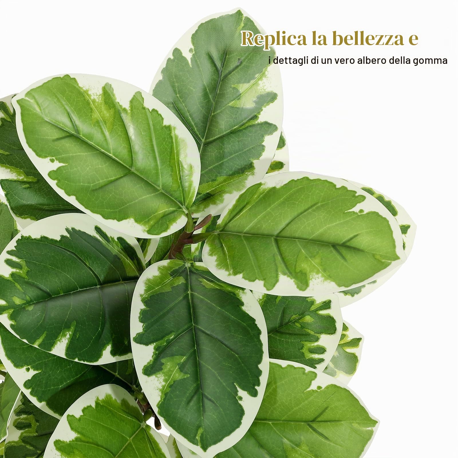 Pianta Finta Ficus Lyrata Variegata Alta - Pianta Decorativa Interna Realistica con Vaso Ceramica, Pianta Artificiale Senza Manutenzione per Arredamento Salotto, Camera o Ufficio