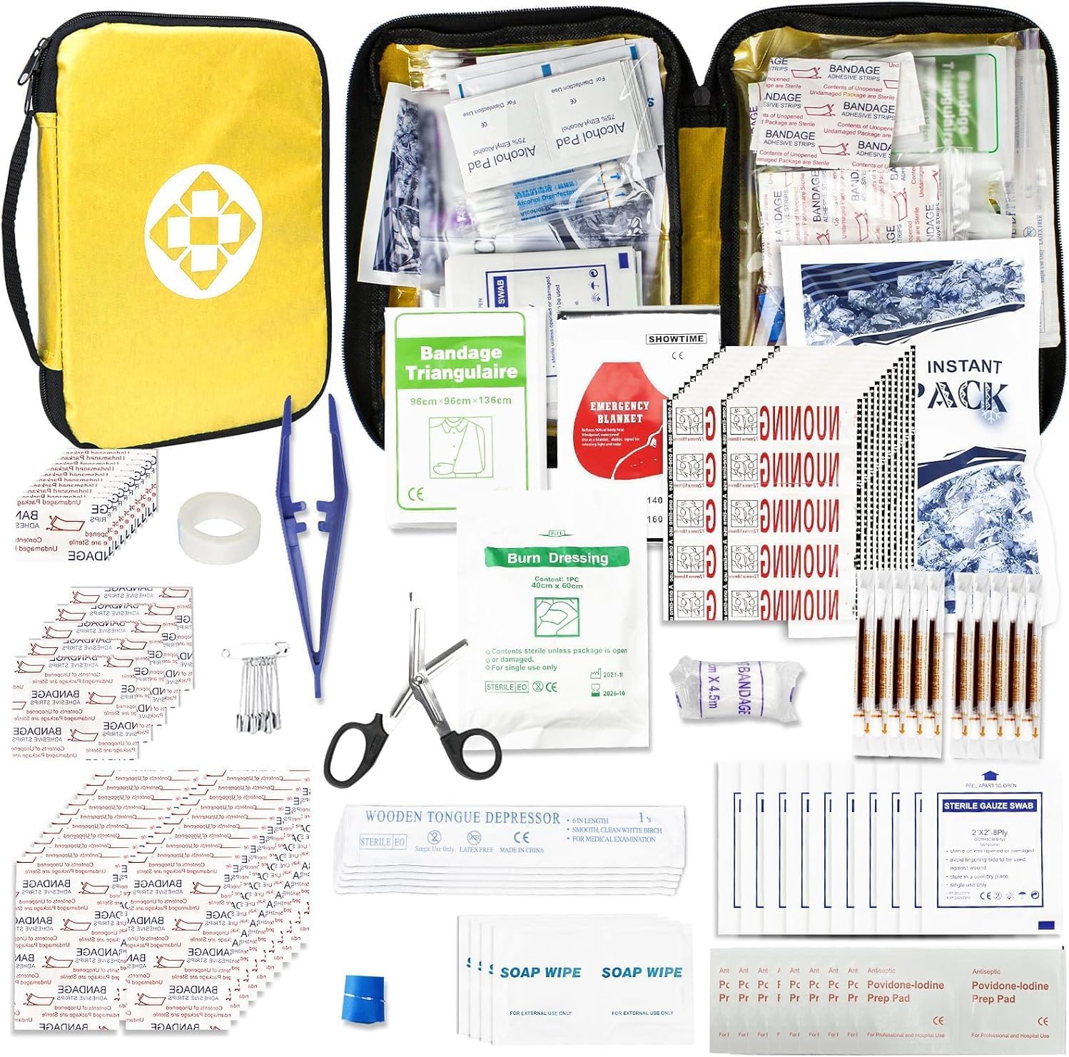 First Aid Kit 300PCS Car Home Camping Essentials Yellow 1st Aid