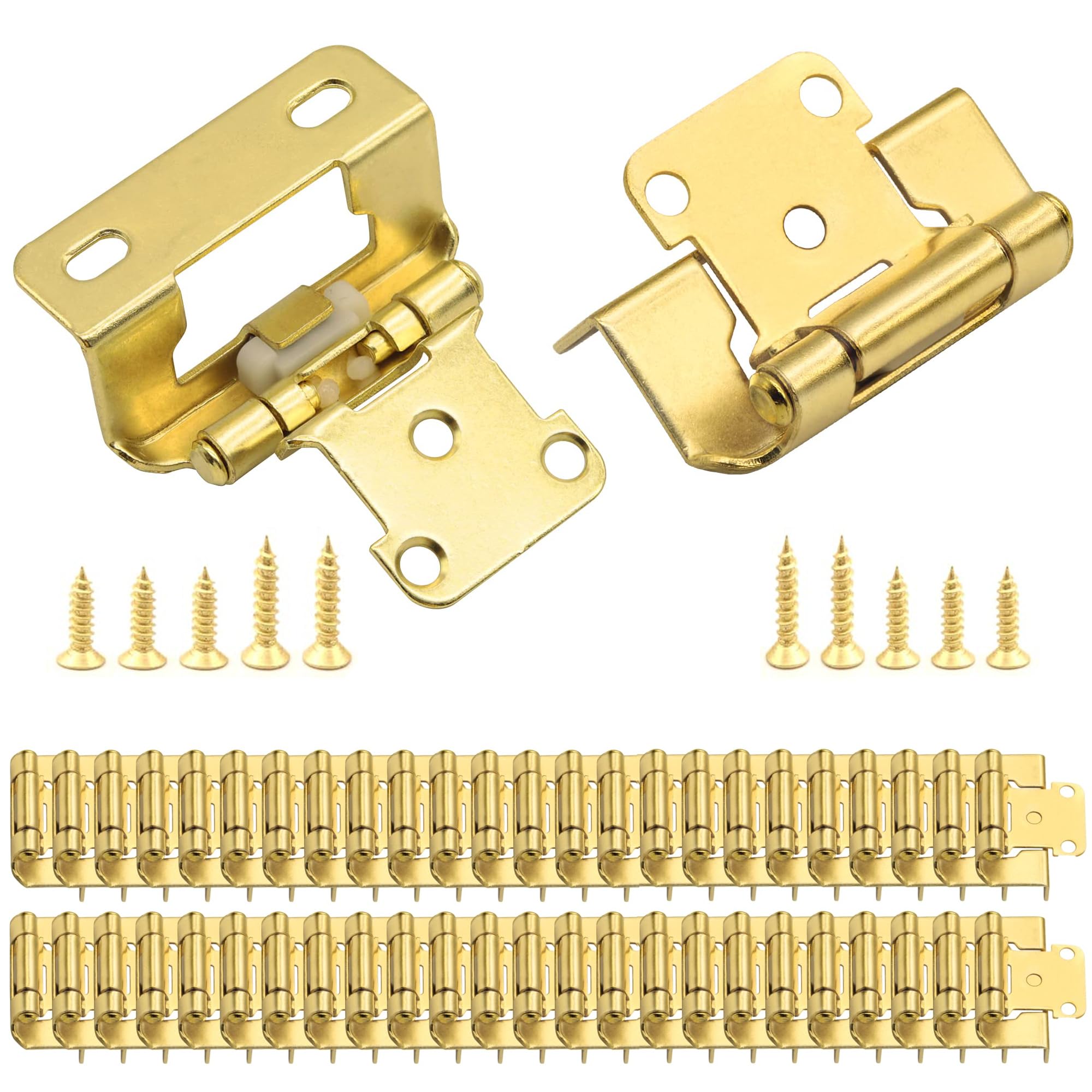 Antique Brass Cabinet Hinges - 2 Pack 1/2" Overlay Self Closing Hinges For Kitchen Cabinets