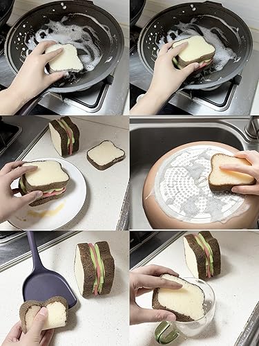 Miniatura 3 de Esponjas de sándwich,Esponja de lavado en forma de tostada,Limpieza profunda creativa engrosada para limpieza de cocina ollas platos