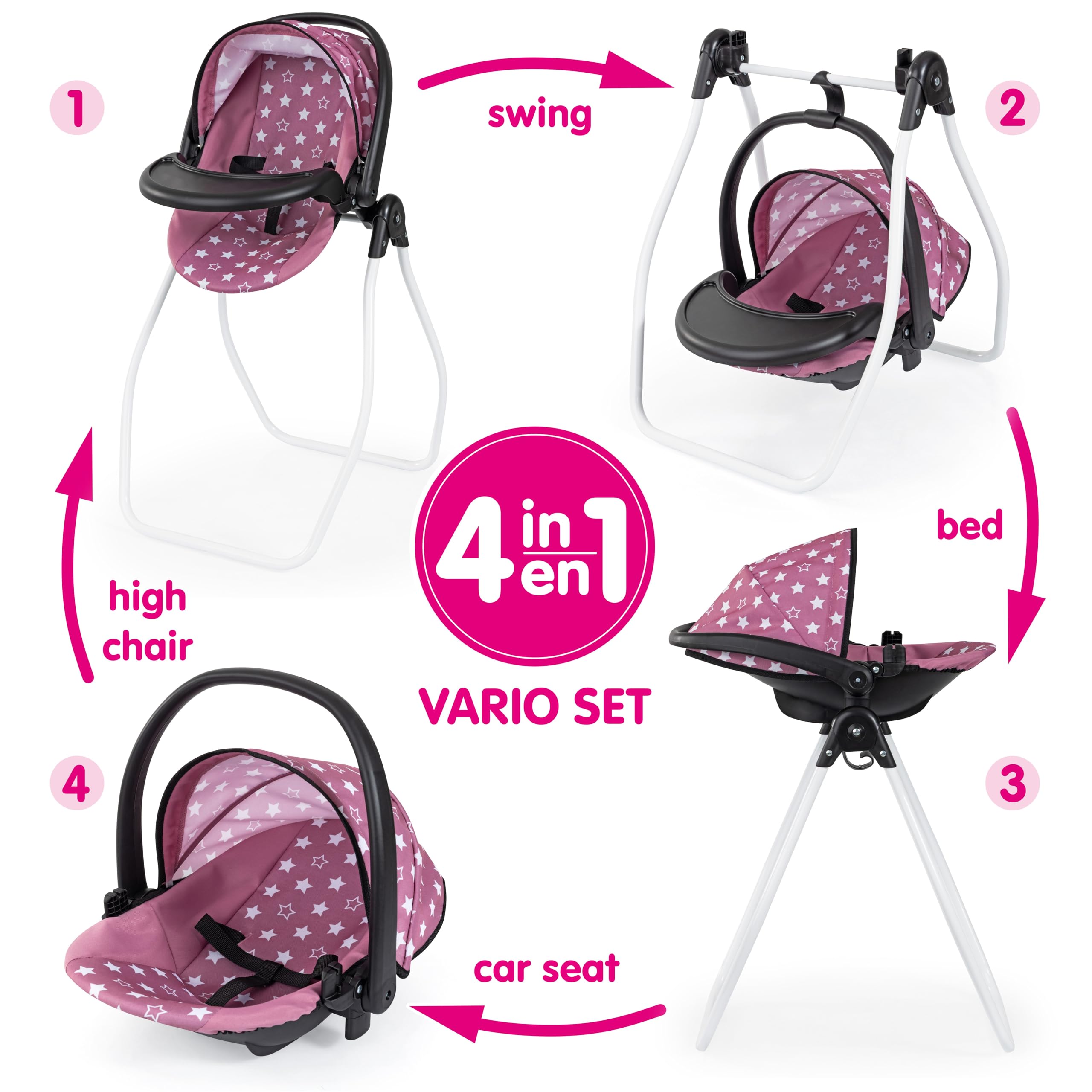 Bayer Design Accessori per bambola Set 4 in 1 seggiolone