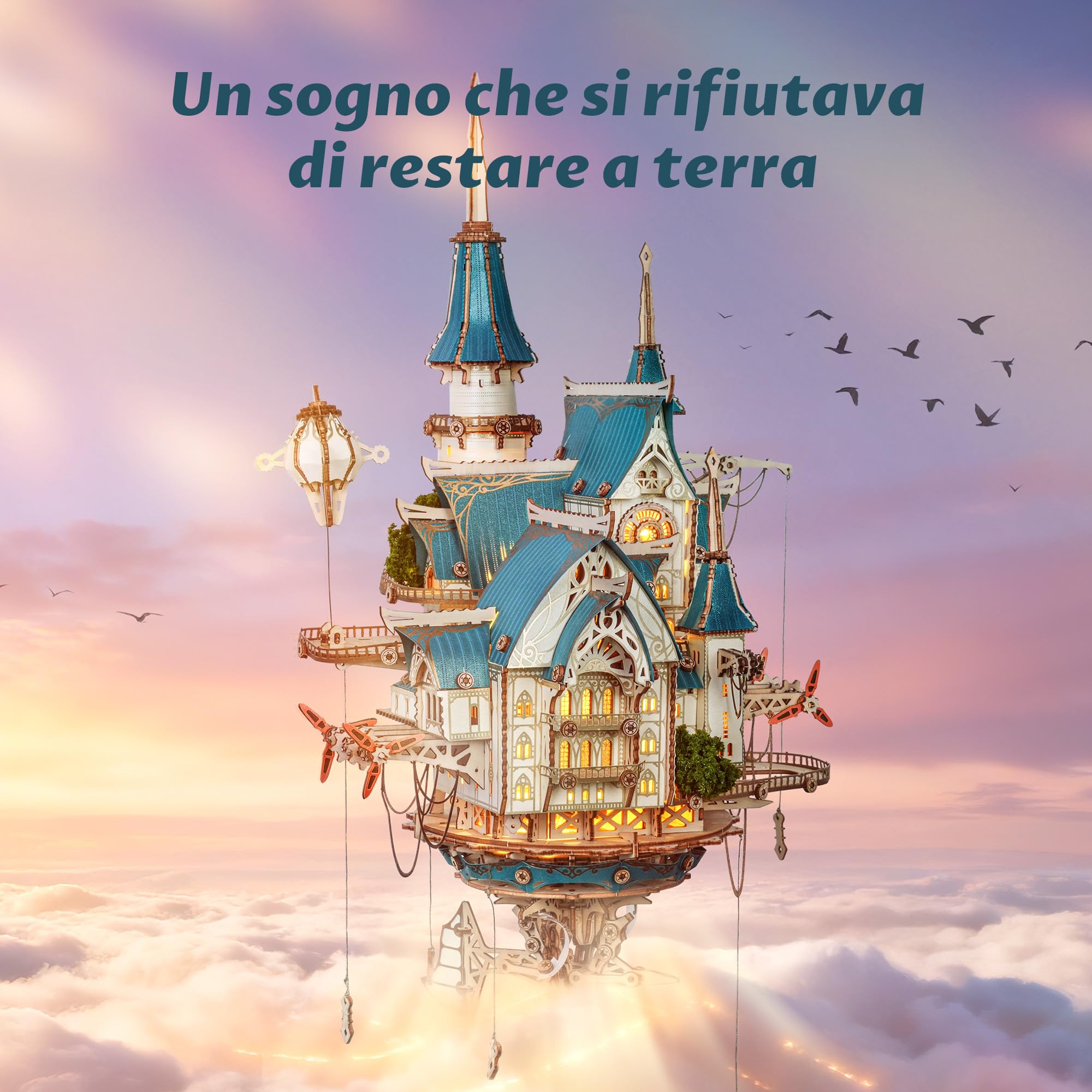 FUNPOLA Puzzle 3D in legno Castello a vapore – Kit di costruzione castello galleggiante steampunk barocco con ingranaggi meccanici, adulti e ragazzi