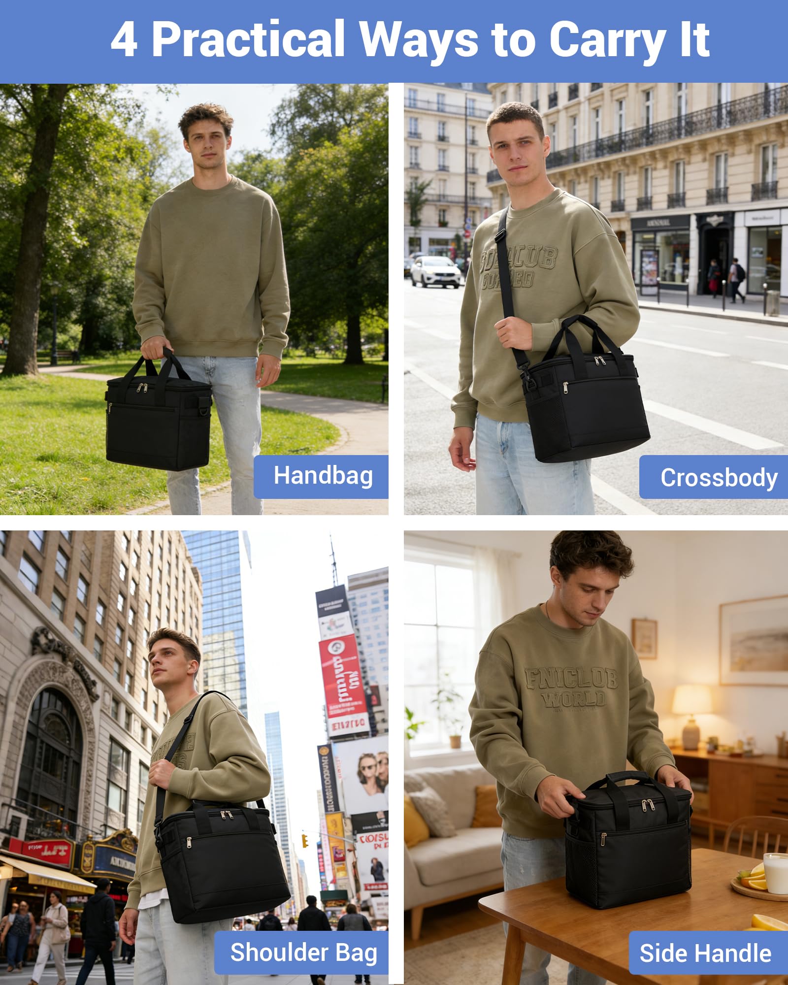 KONO Borsa Termica Porta Pranzo 20L, Grande Borsa Frigo Portatile, Pieghevole Borsa Pranzo Termica per Uomo e Donna, Lunch Bag per Ufficio, Viaggio, Campeggio, Picnic
