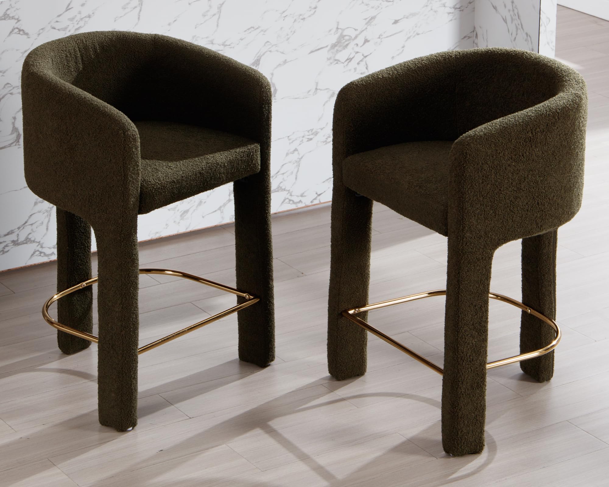 VESCASA Modern Boucle Bar Stools Set of 2, Green, 26 Inch