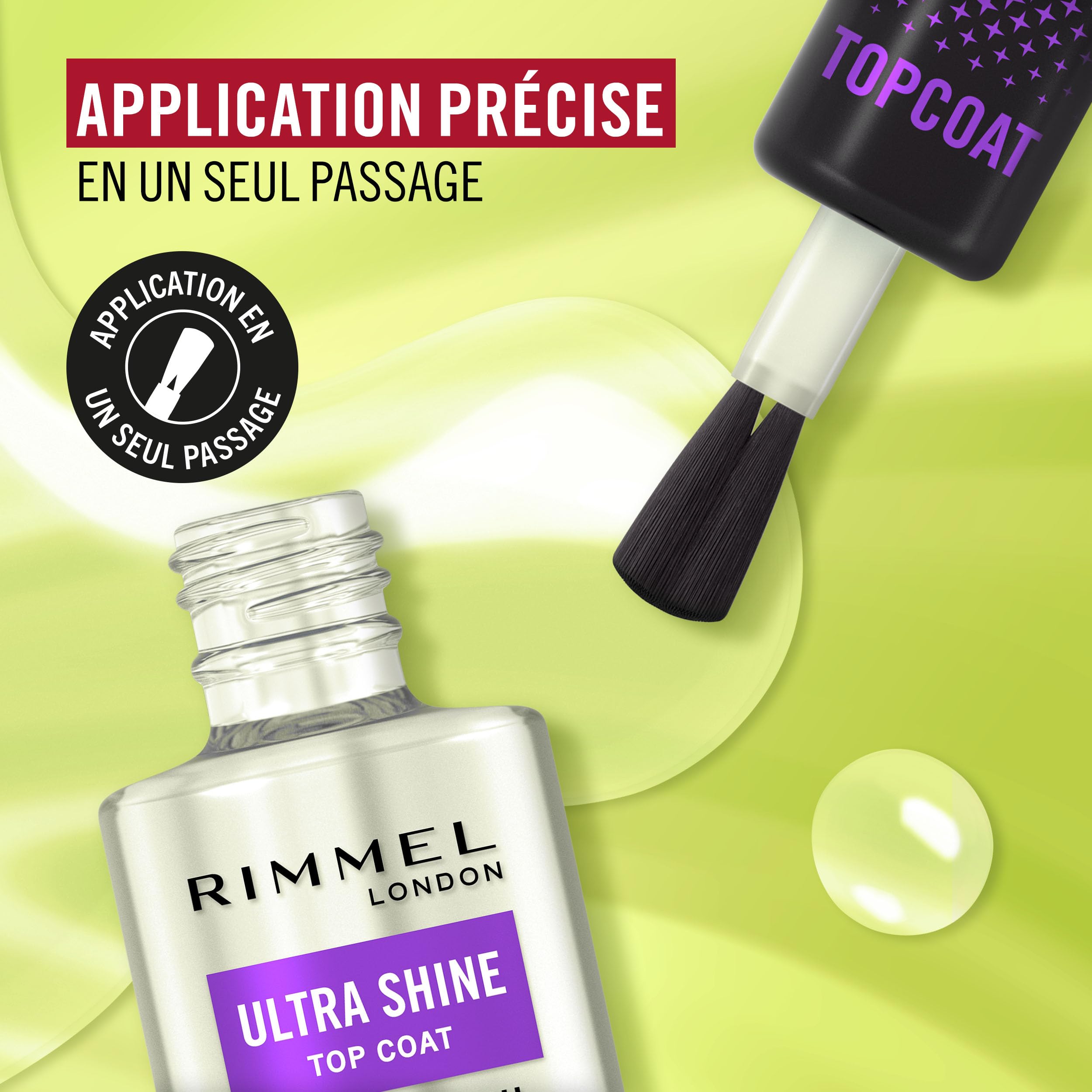 Rimmel London Ultra Shine Vernis top coat, effet ultra-brillant, fait durer la manucure, protège et sublime le vernis à ongles, formule vegan, 12 ml