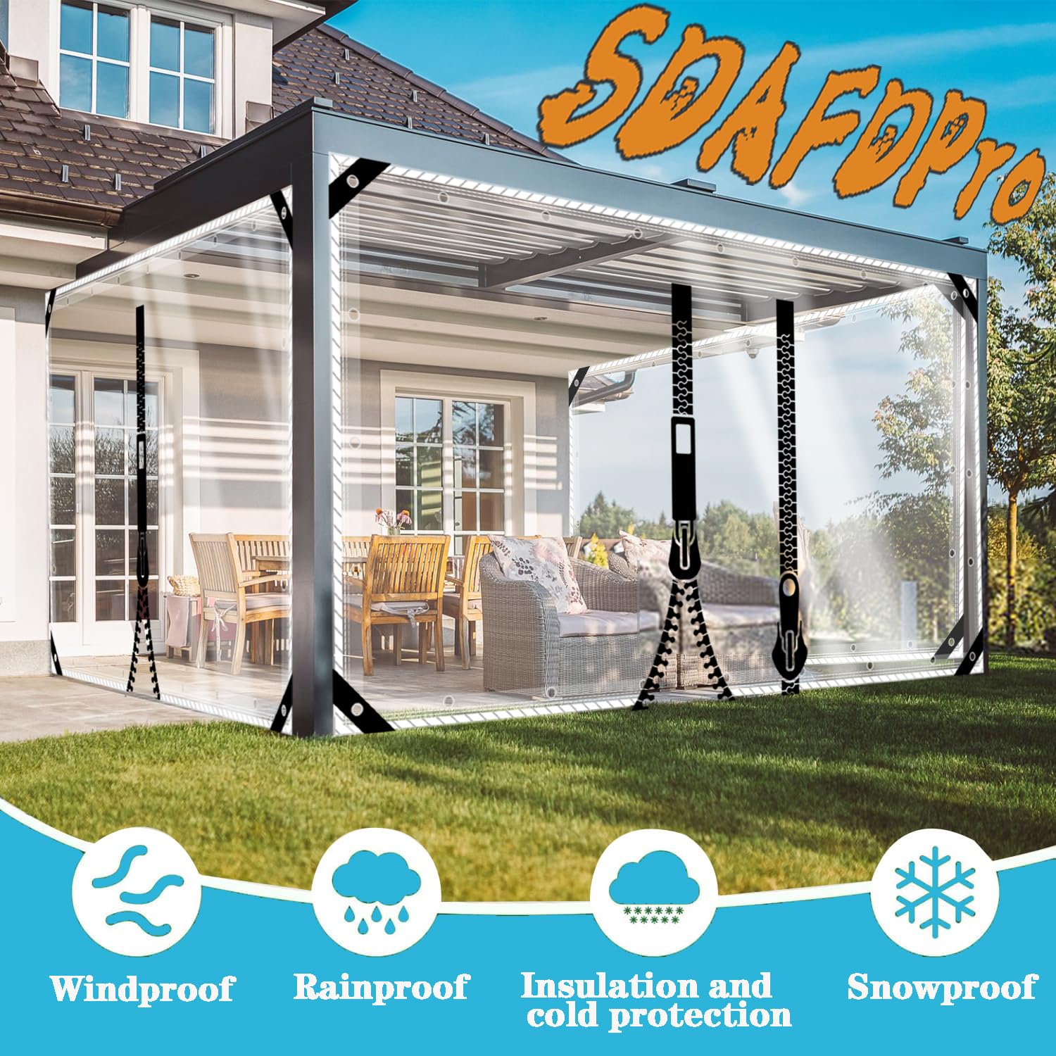 Bâche Imperméable Transparente 6x8m Avec Oeillets | Protection Extérieur Pluie Anti-UV Bâche Plastique épaisse Indéchirable