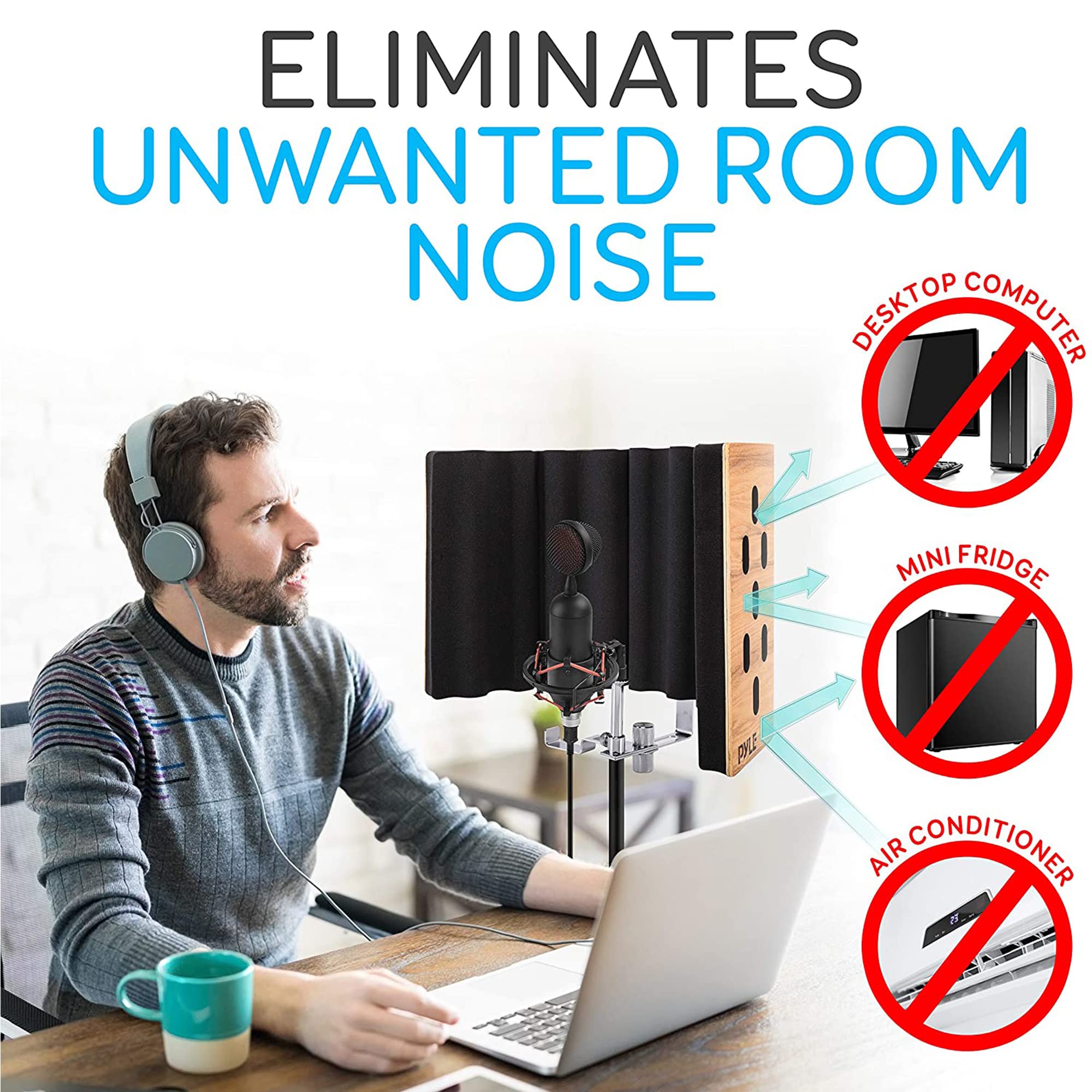 Pyle Wood Microphone Isolation Shield-Sound Isolation Recording Booth,Studio Microphone Vocal Booth Dampening Filter Foam Acoustic Panel w/2' Thick Foam,Universal 5/8 " Mic Threading-PSMRSWD100 - Image 5