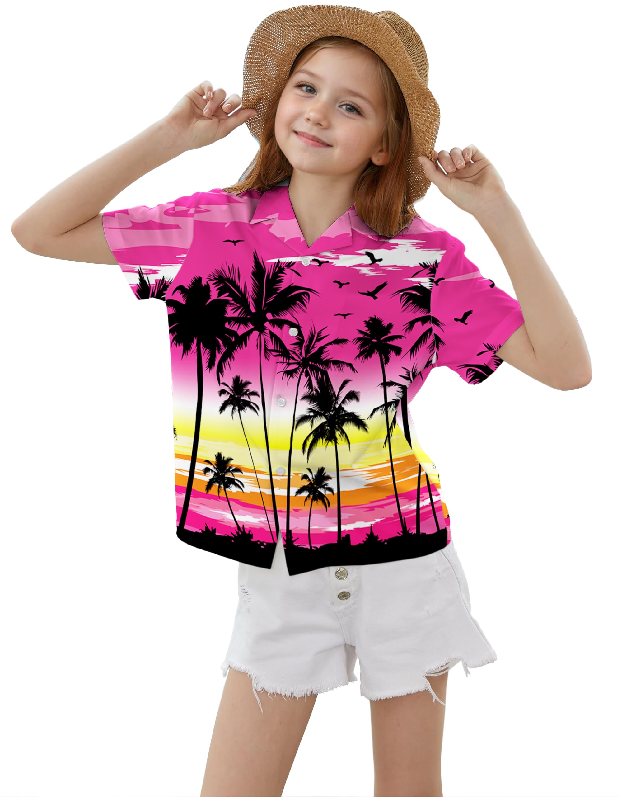 Cromoncent Mommy and Me Matching Hawaiian Outfits Girls &amp; Womens Hawaiian Shirts Tropical Button Down Shirts