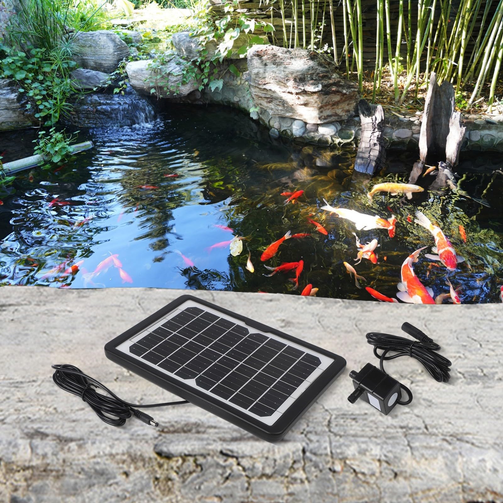 Pompe solaire submersible 9 V 6 W pour fontaine à poissons avec panneau réglable, double sortie, débit de 240 l/h, pour jardin, bain d'oiseaux, aquarium