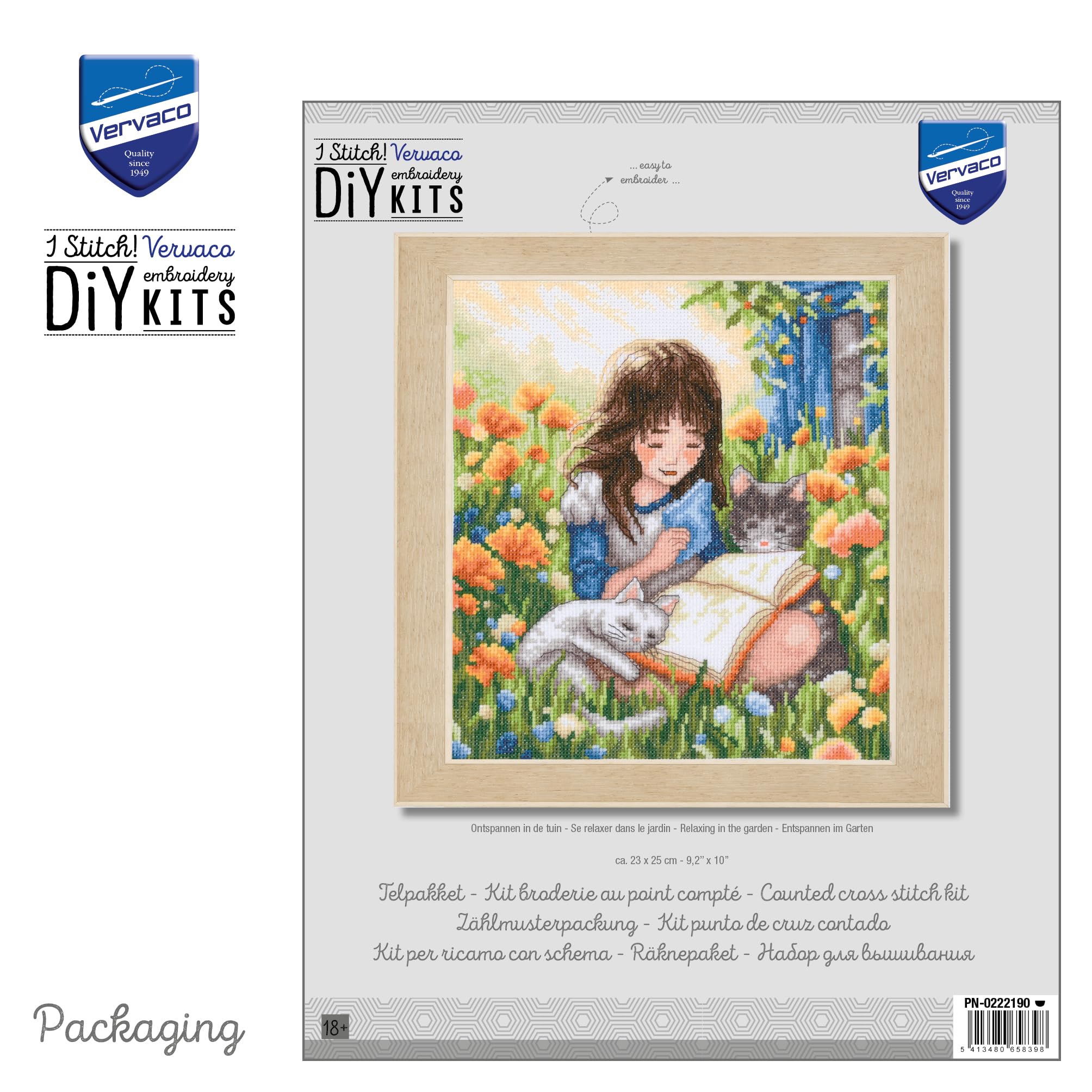 VERVACO Haft Krzyżykowy Liczony Zestaw Obraz do Haftu RELAKS W OGRODZIE Zrób to Sam Zestaw Kreatywny dla Dorosłych 23 x 25 cm Dekoracja Ścienna DIY Cross Stitch Kit