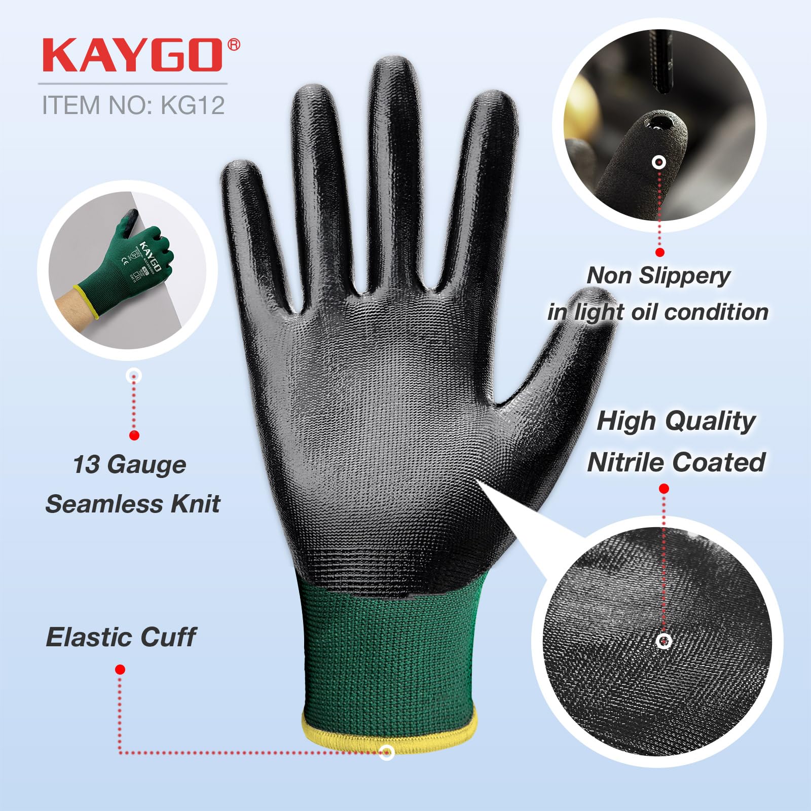 KAYGO Safety Work Gloves Nitrile Coated, Good Grip and Dexterity - Image 2