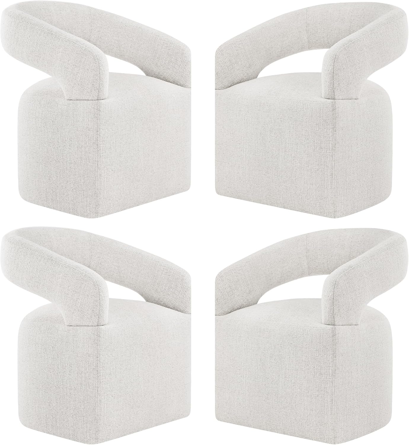 Upholstered Dining Chairs with Casters Modern Barrel Side Armchair with Rollers for Diningroom Bedroom Livingroom Reading Room, Beige, 4PCS Beige 4 PCS