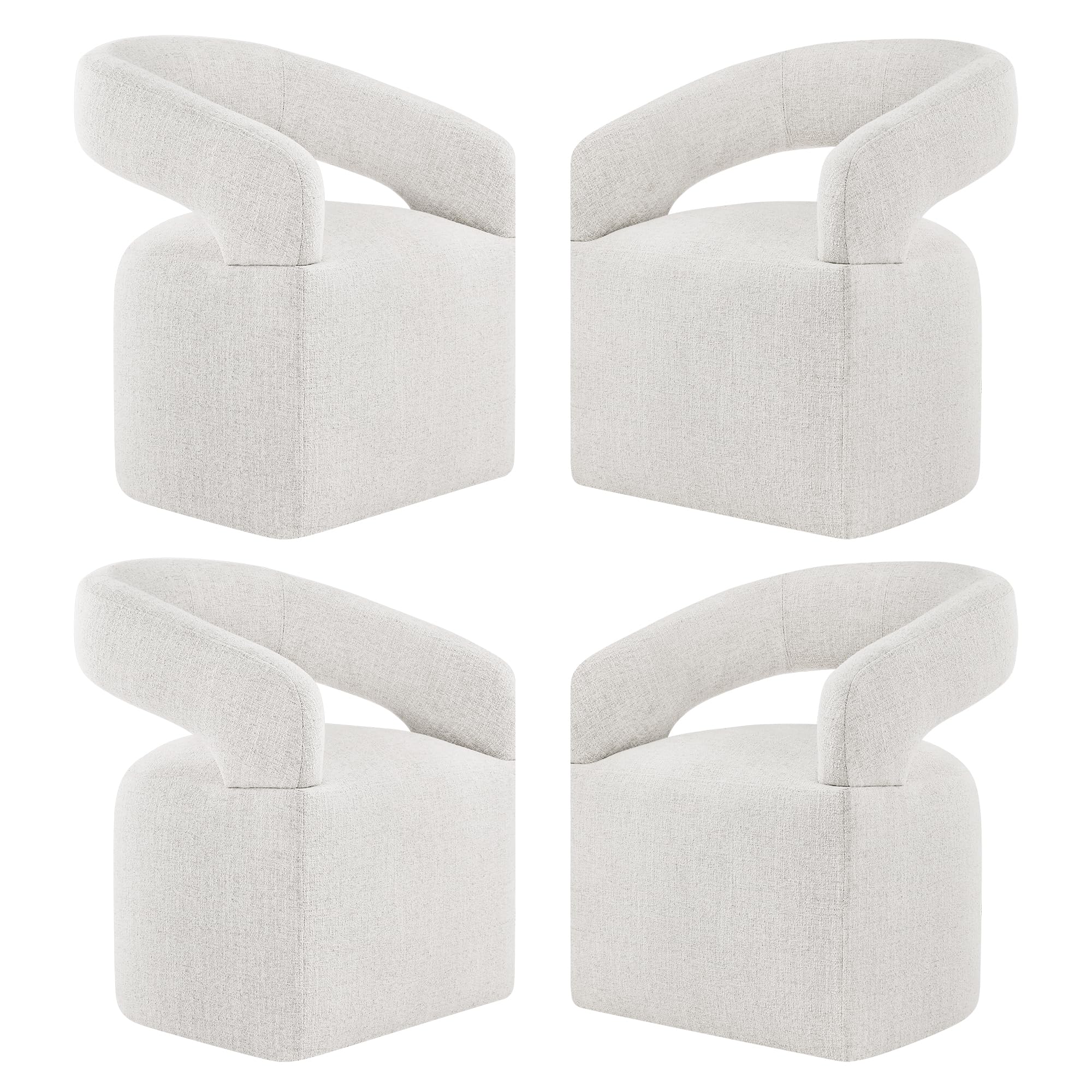 KISLOT Upholstered Dining Chairs with Casters, Modern Barrel Side Armchair with Rollers for Dining Room, Bedroom, Kitchen, Reading Room, Beige, Set of