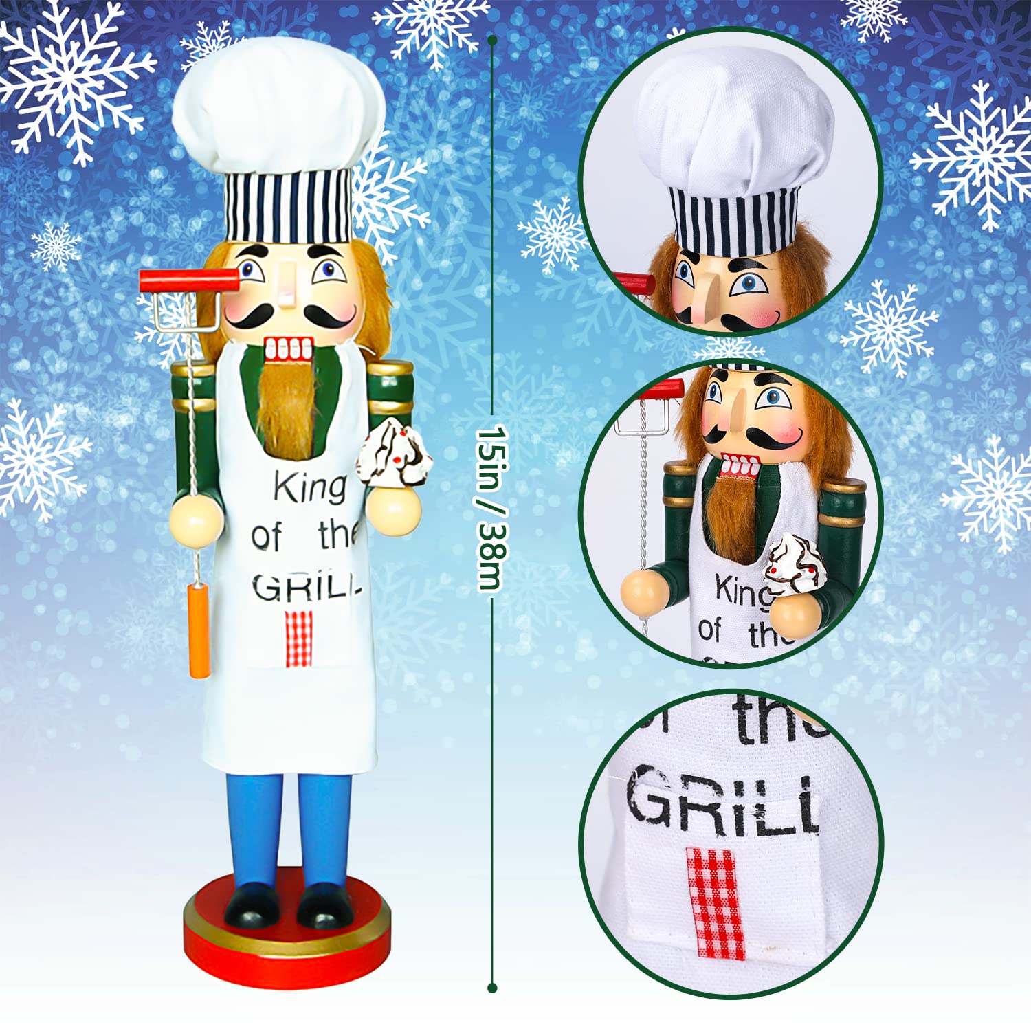 Auluda Decorazione natalizia per Halloween, schiaccianoci, statuette di bambole in legno fatte a mano, figure regalo da collezione festive, regalo decorativo per scaffali (re della griglia)