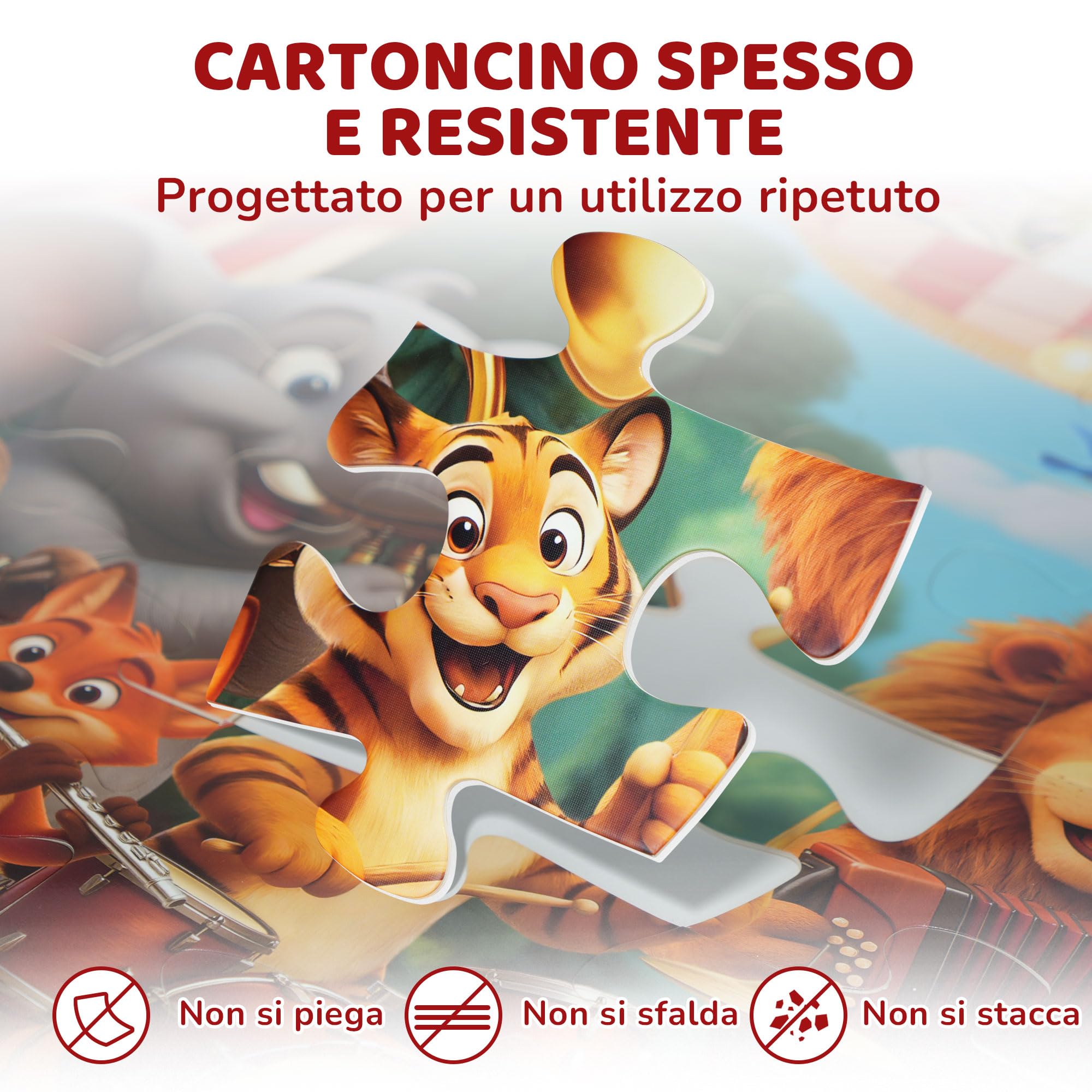 BenBen Grande puzzle da pavimento a partire dai 3 4 anni, puzzle XXL per bambini, 48 pezzi, 90 x 60 cm, regalo per ragazzi e ragazze, concerti di animali