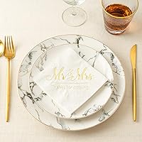 Vista 4 de Crisky Servilletas Mr and Mrs Gold Cóctel Bebidas Postre para Boda Ducha Compromiso Decoración de Fiesta Suministros de Decoración de Mesa