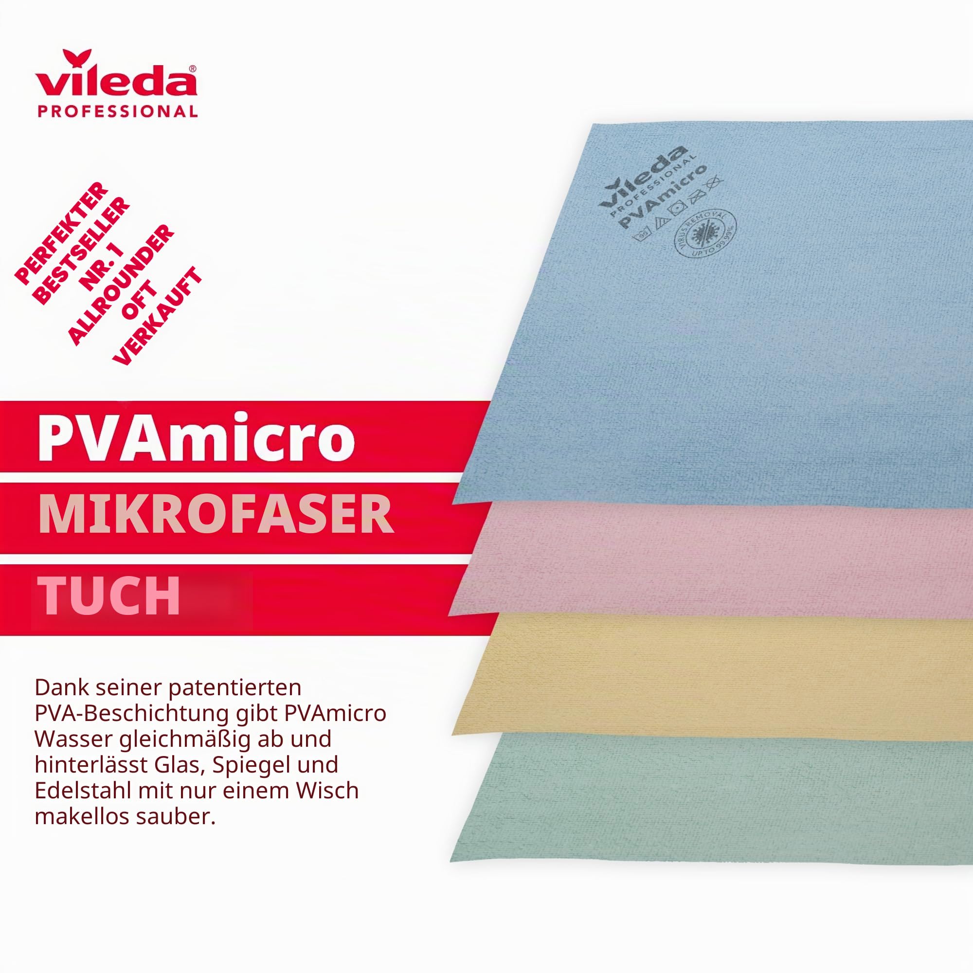 Vileda Mikro-Reinigungstuch, Rosa (Rot), 5 Stück, 38x35 cms | 38x35 cm