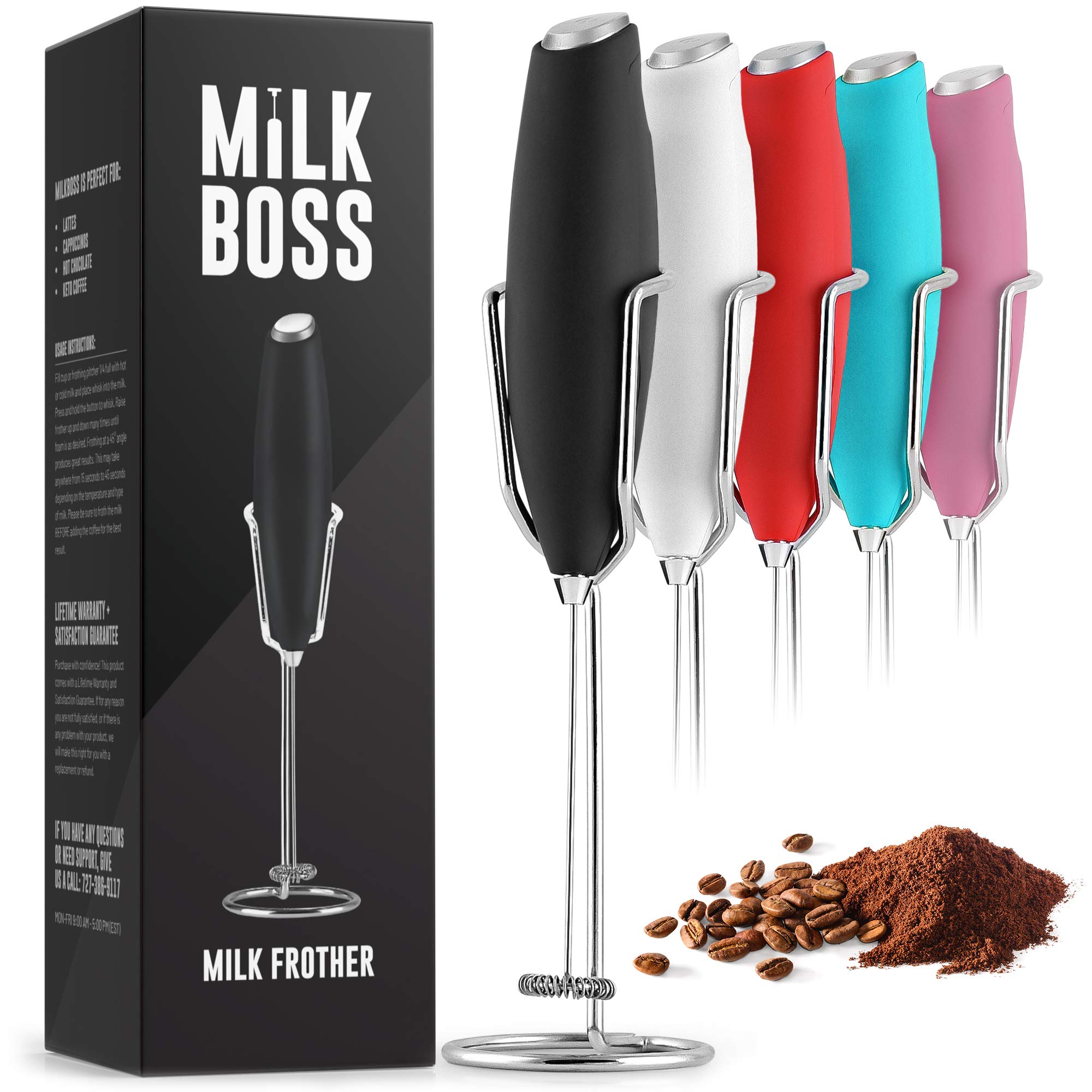Milk Boss Powerful Milk Frother Handheld With Upgraded Holster Stand - Coffee Frother Electric Handheld Foam Maker - Milk Frother For Coffee, Lattes, Matcha & More - Electric Whisk Frother (Black)