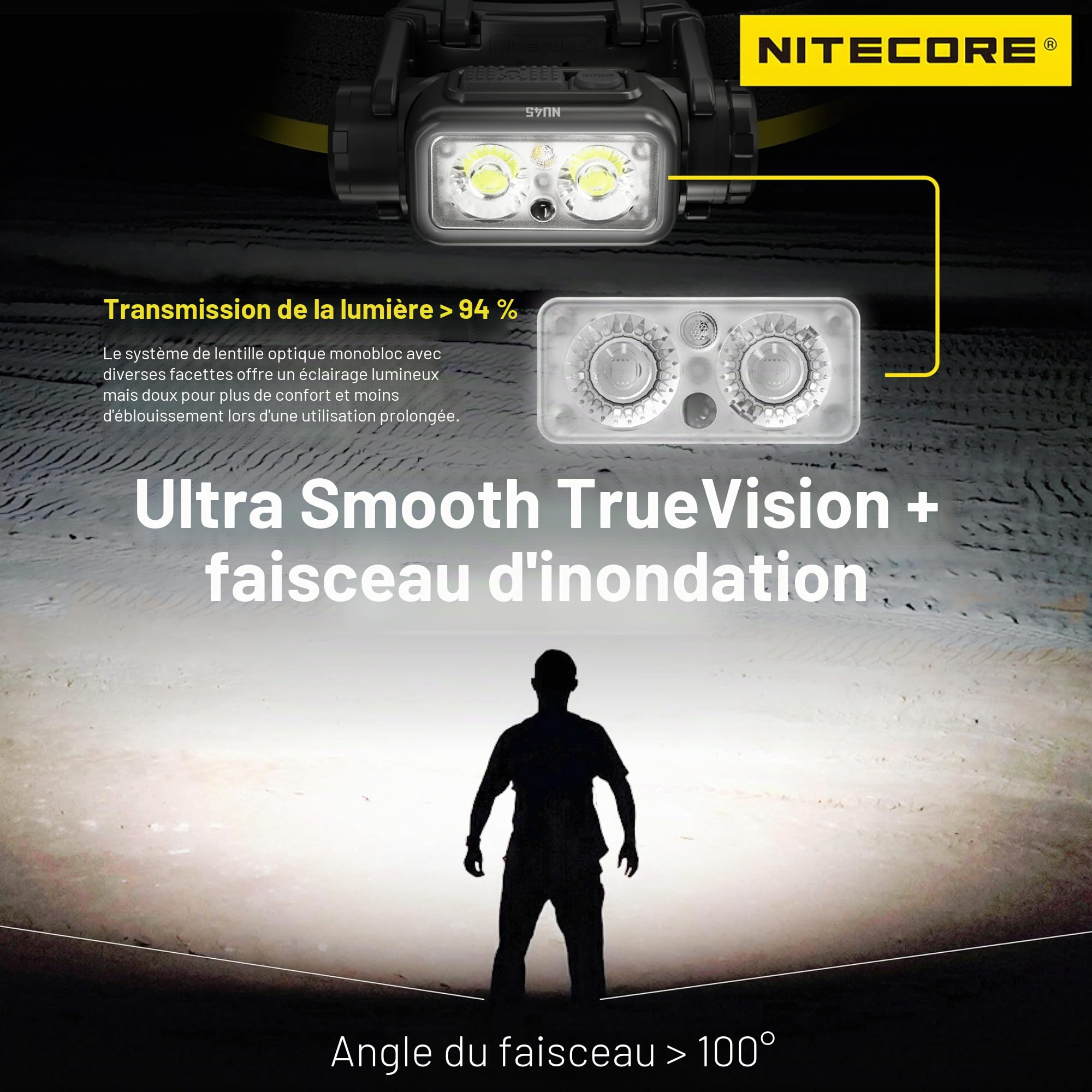 Lampe frontale Nitecore NU45 1700 lumens légère avec batterie 4000mAh rechargeable par USB-C