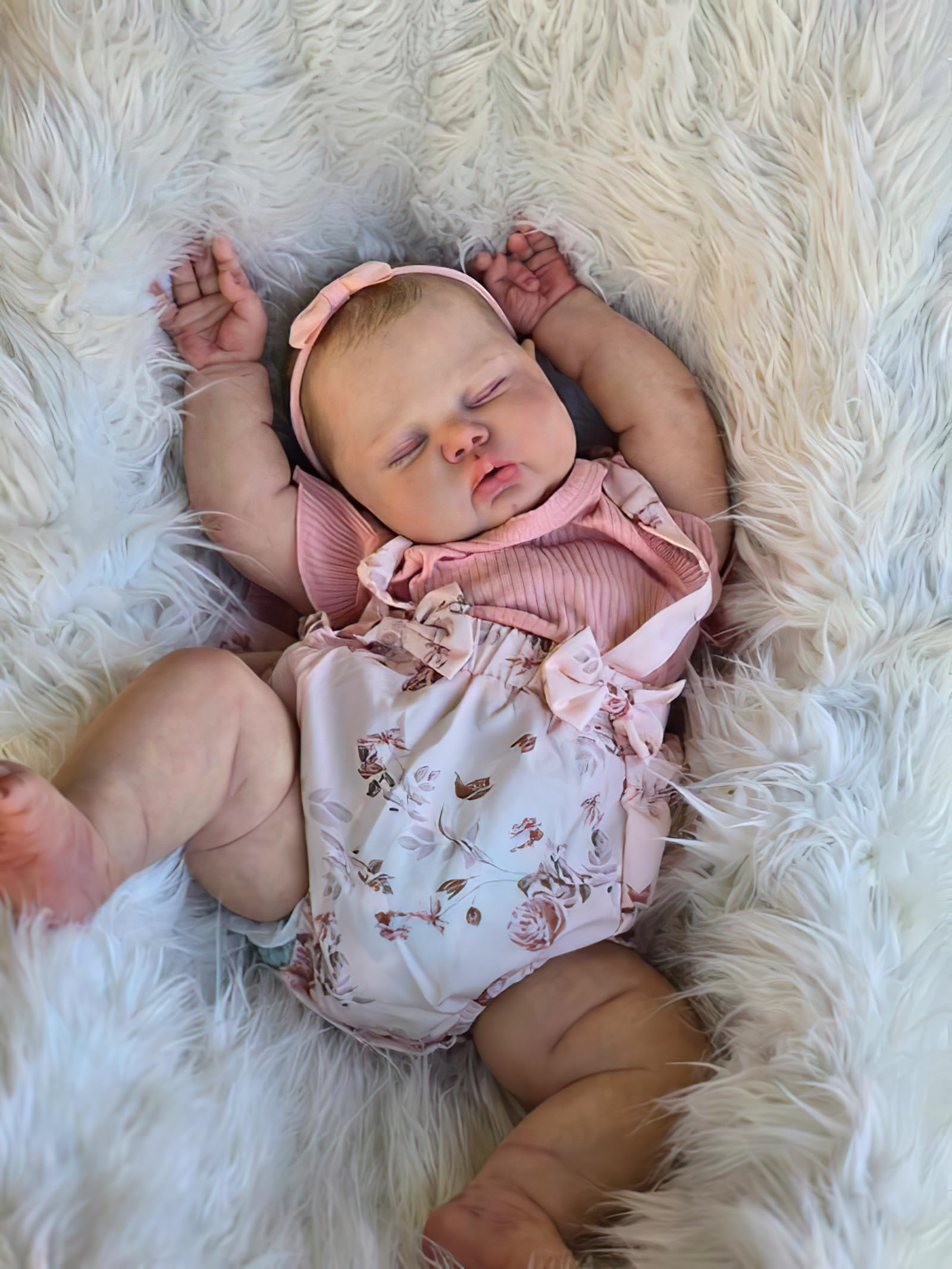 MineeQu Muñecas Reborn Bebe Realista 24 Pulgadas, Toddler Dormido, Cabello Pintado a Mano, Cuerpo de Tela, Set Regalo