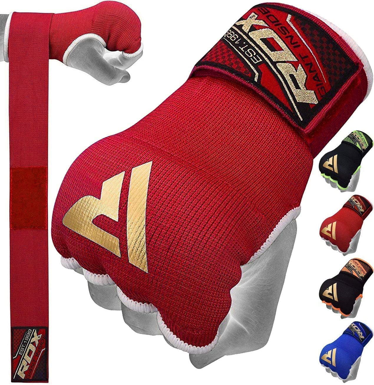 RDX Gel Boxing Hand Wraps Inner Gloves for Men Women, Quick 75cm Long Wrist Straps, Elasticated Padded Fist Hand Protection, Muay Thai MMA Martial Arts Punching Speed Bag Training Under Mitts Bandages