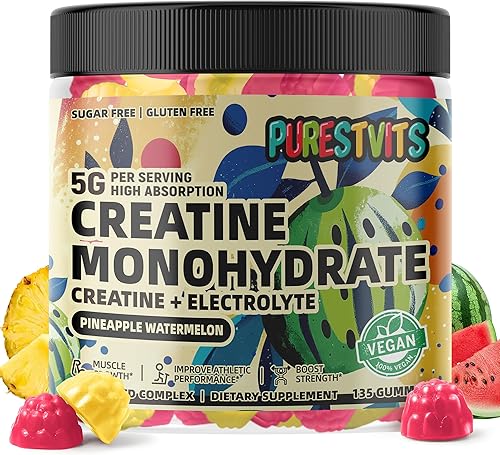 Gomitas de monohidrato de creatina (0.18 onzas), energía previa al entrenamiento y apoyo al crecimiento muscular para hombres y mujeres Gomitas de