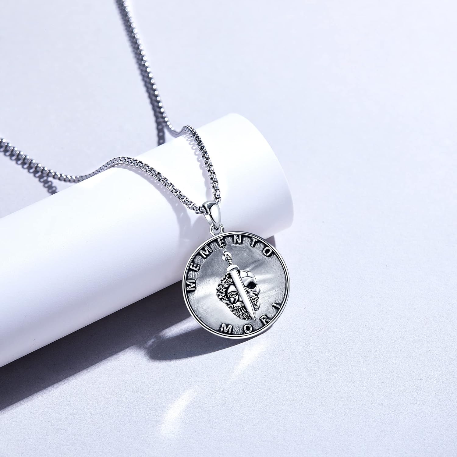 Memento Mori Necklace for Men Sterling Silver Skull Necklace Stoicism Jewelry Gifts for Men - Image 4