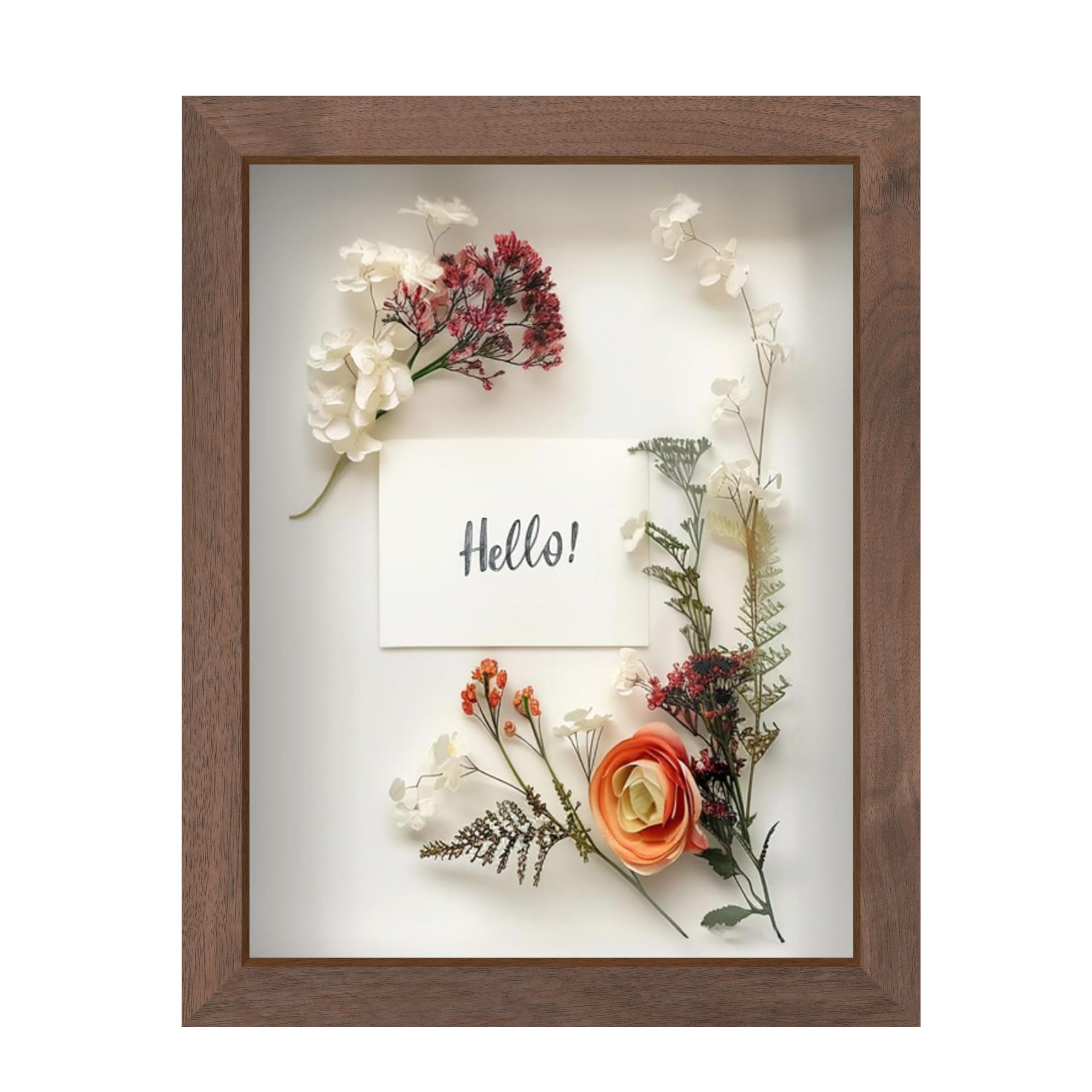 FrameWorks 8.5” x 11” Dark Oak Wooden Shadow Box Frame – Soft Felt Back, Tempered Glass, and Included Elegant White Ball Push Pins,8.5inchx11inch