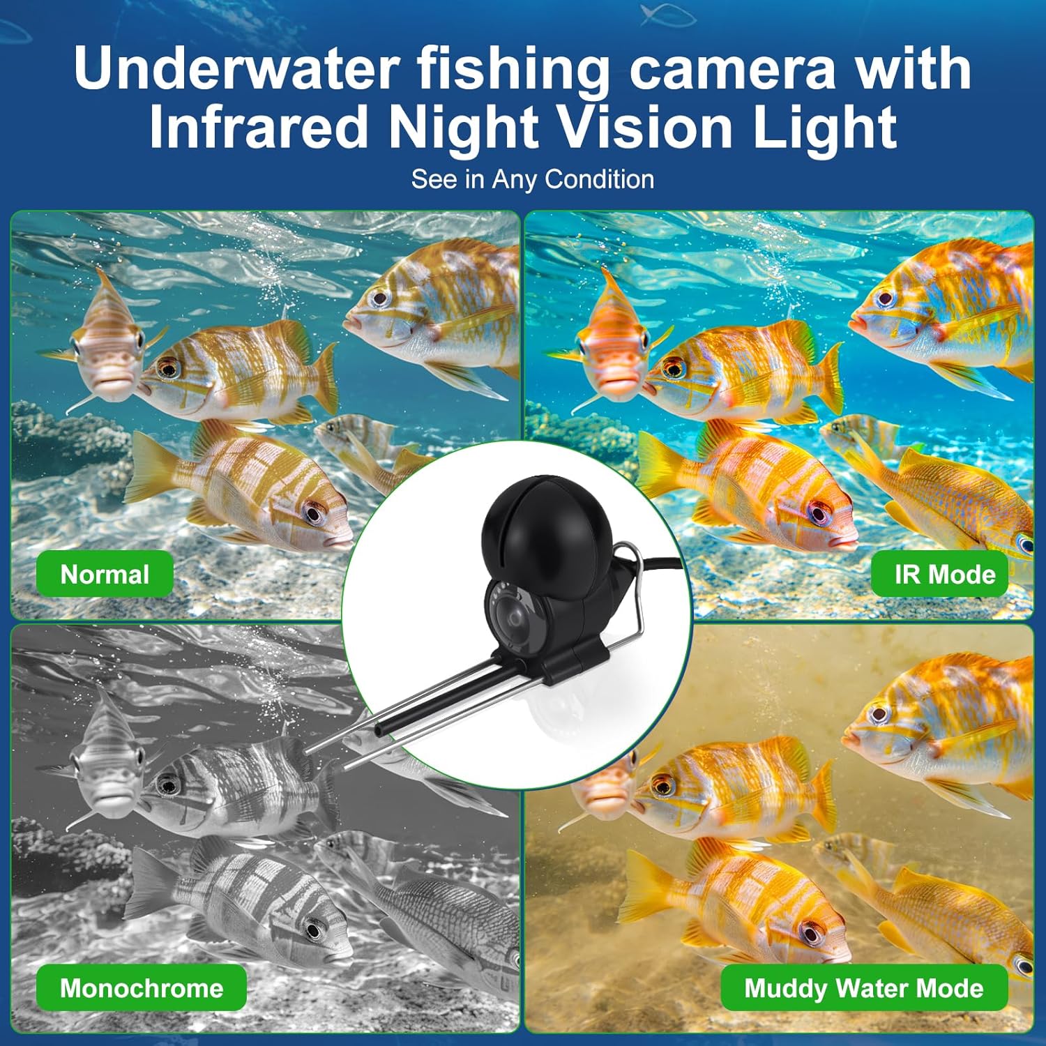 Fishing Camera, 220° Ultra-Wide 1080P HD Underwater Fishing Camera with 4.3" LCD & IR Night Vision, 50ft Cable for Ice Lake Boat Kayak Fishing