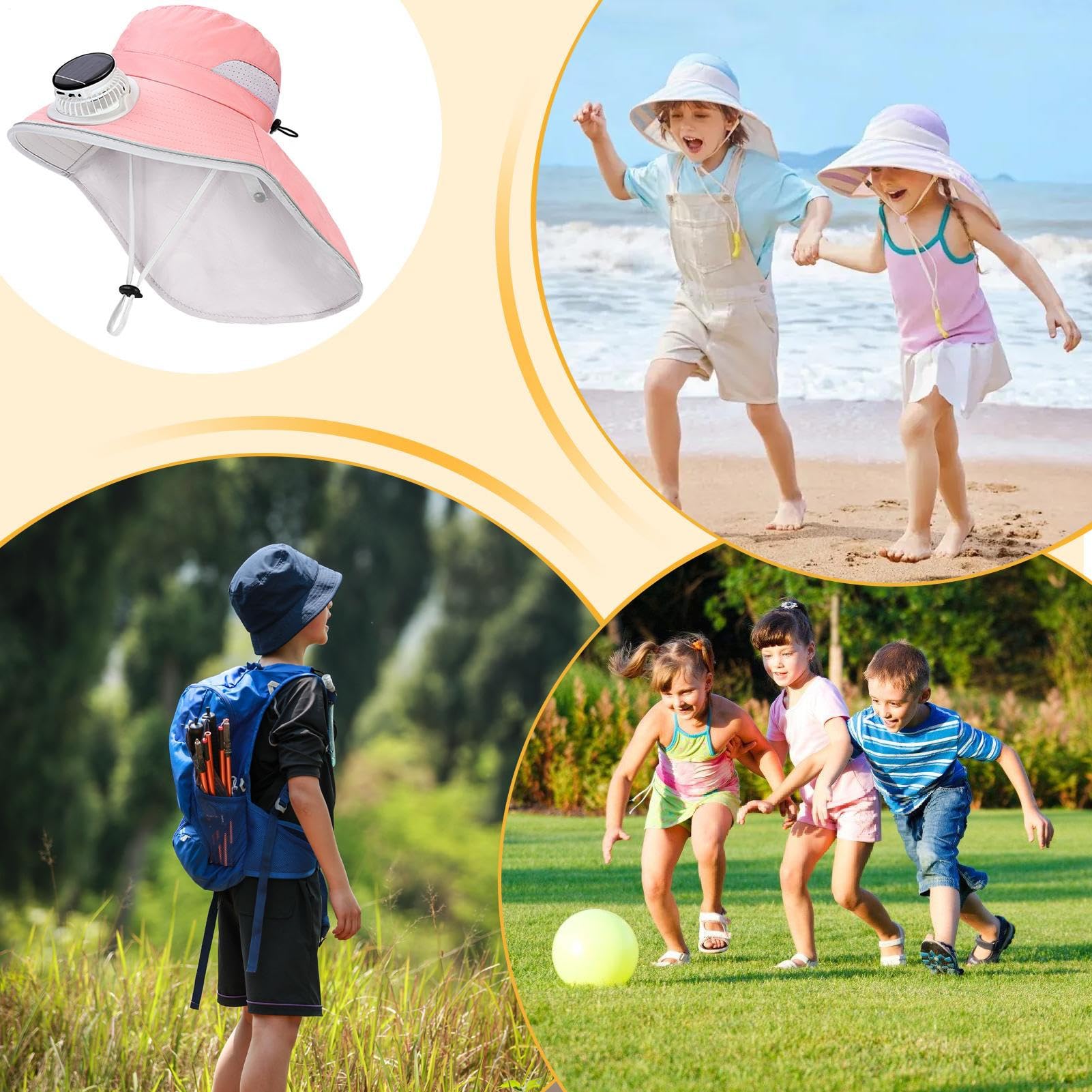 Sombrero con Ventiladores Solares,Sombrero para el Sol | Cubrecabeza Deportivo Transpirable con Protección UV para Actividades al Aire Libre Camping Vacaciones Niños Niñas Senderismo Playa