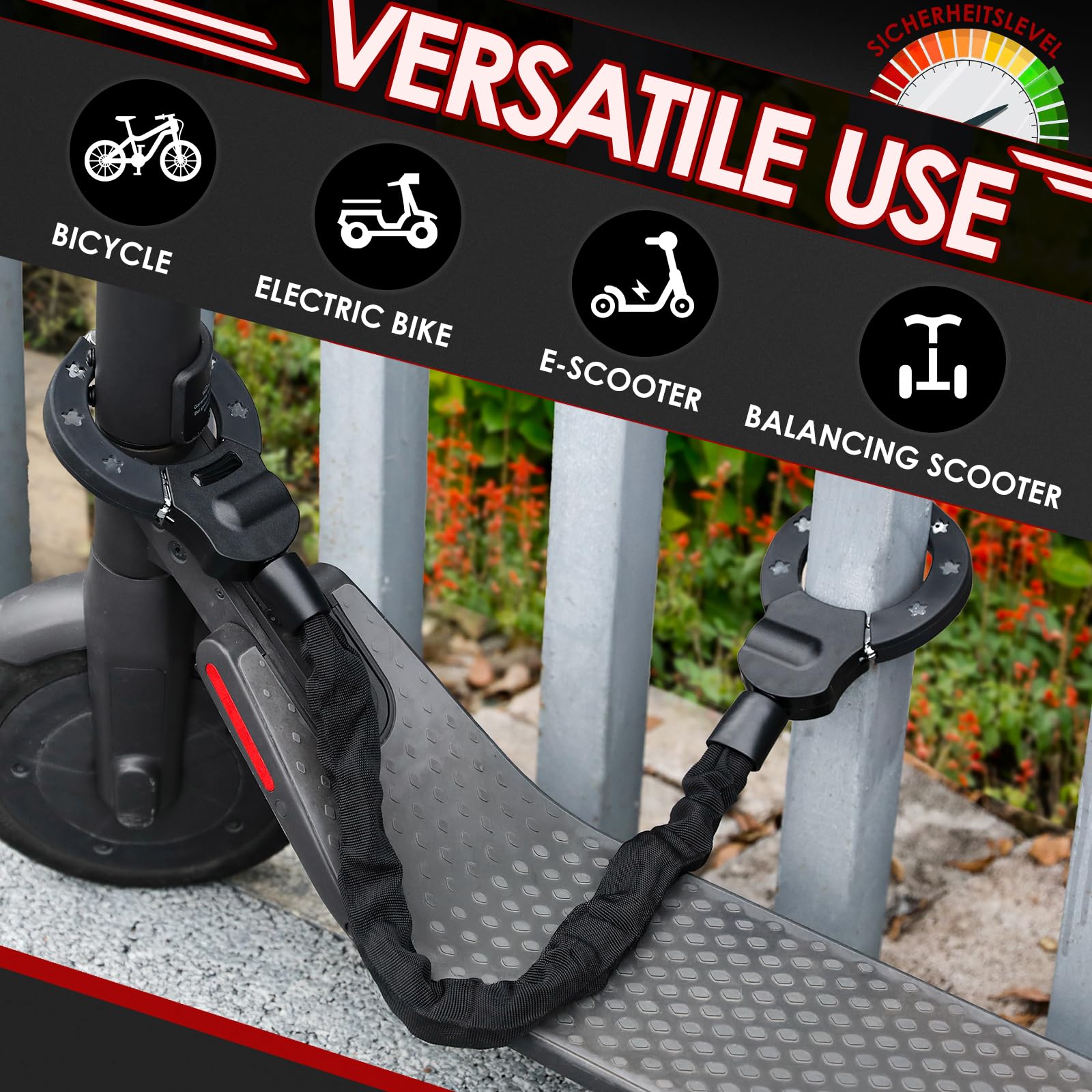 TLGREEN Antifurto Trotinette Elettrico, 93 cm Robusto Antifurto Catena Velo | 6 mm Catene, con Chiavi, Borsa Impermeabile, Lucchetto Velo Antifurto per Scooter, Biciclette, Moto, Cancello, Recinzione