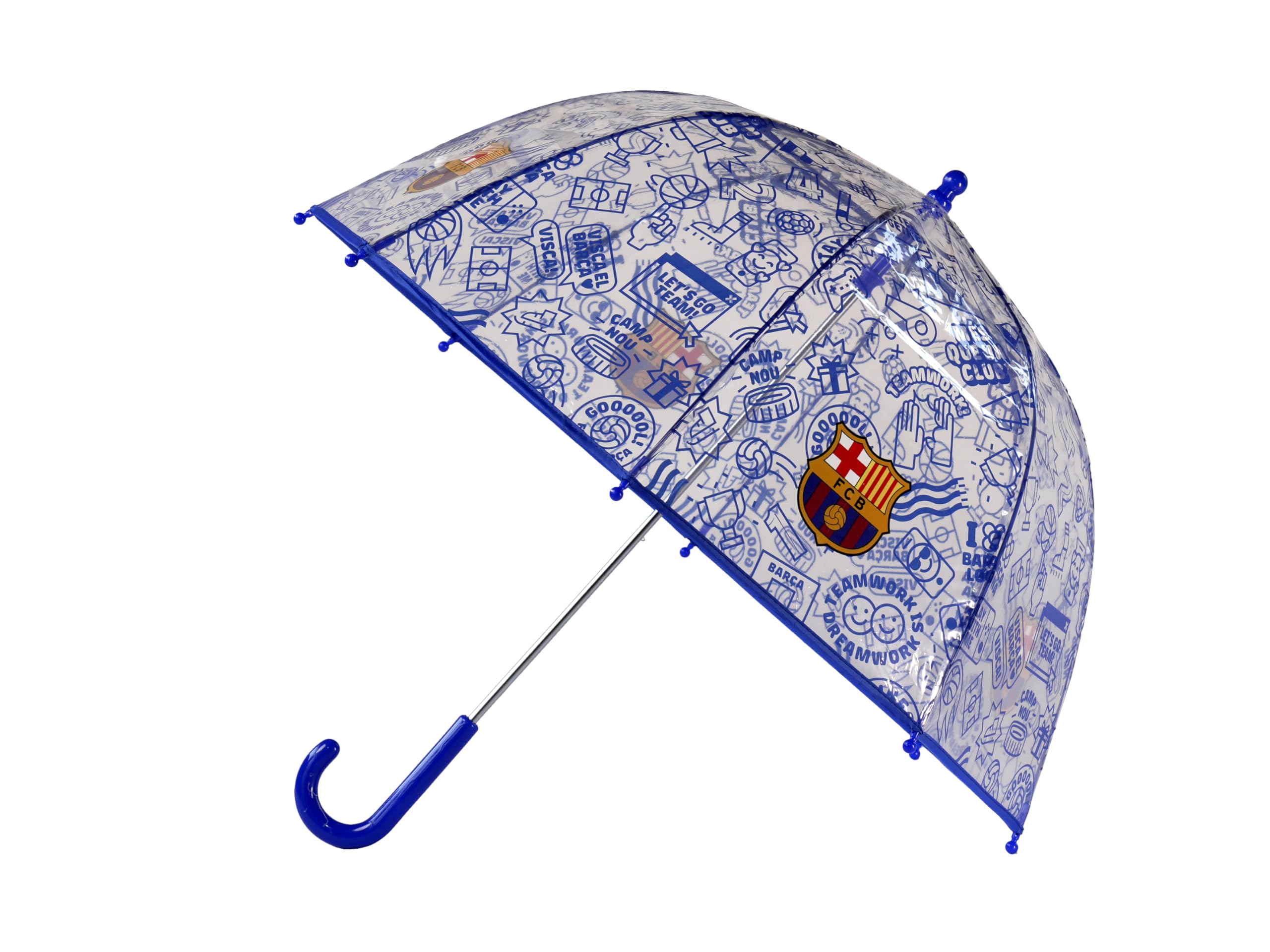 CYPBRANDS FCBarcelona- Paraguas, Sombrilla infantil, Diámetro 48 cm, Manual, Burbuja, Transparente, Producto Oficial