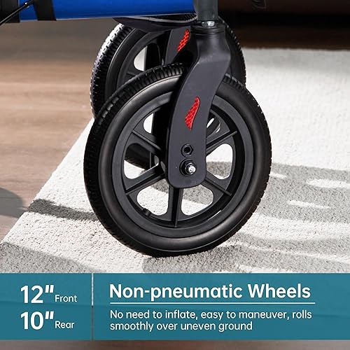 Miniatura 4 de ELENKER Andador todoterreno con asiento, andador con ruedas para exteriores, ruedas delanteras de neumático no neumático de 12 pulgadas, diseño