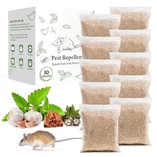 Pest Rodent Repellent Pouches, Peppermint Oil for Mouse, Roach, Ant, Spider, Squirrel, Mice, Rats, Pest Control Indoor Outdoor, Natural Mouse Deterrent Replace Traps Poison Family Pet Safe,10 Pack - Amazon product rated Grade B