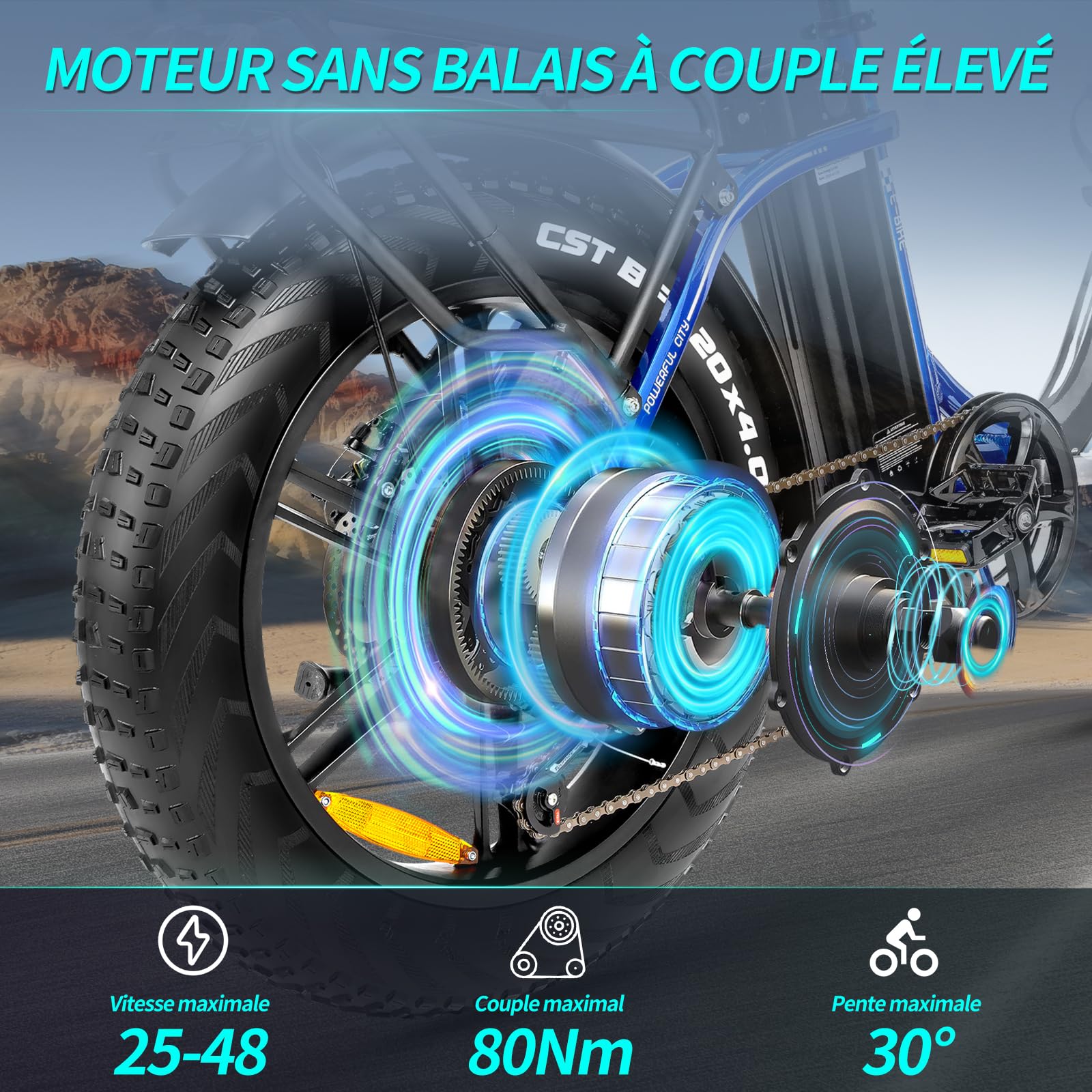 YVY MN20 Vélo Électrique Pliable, Autonomie 120km, Batterie Amovible 48V 15Ah, Moteur 80Nm, Fat Bike Électrique, 20" VTT Électrique 7 Vitesses, E-Bike Double Suspension, Double Disque, Écran LCD