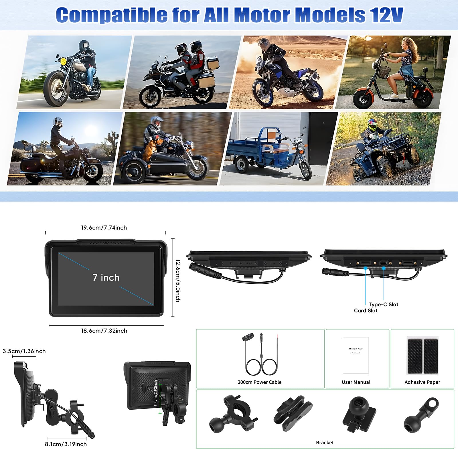 [2026] CAMECHO Senza Fili Carplay per Moto, 7 Pollici HD Schermo IP67 Impermeabile Navigatore con Touchscreen, Android Auto Bluetooth Airplay Android Cast, Supporto Siri/G-oogle Assistant