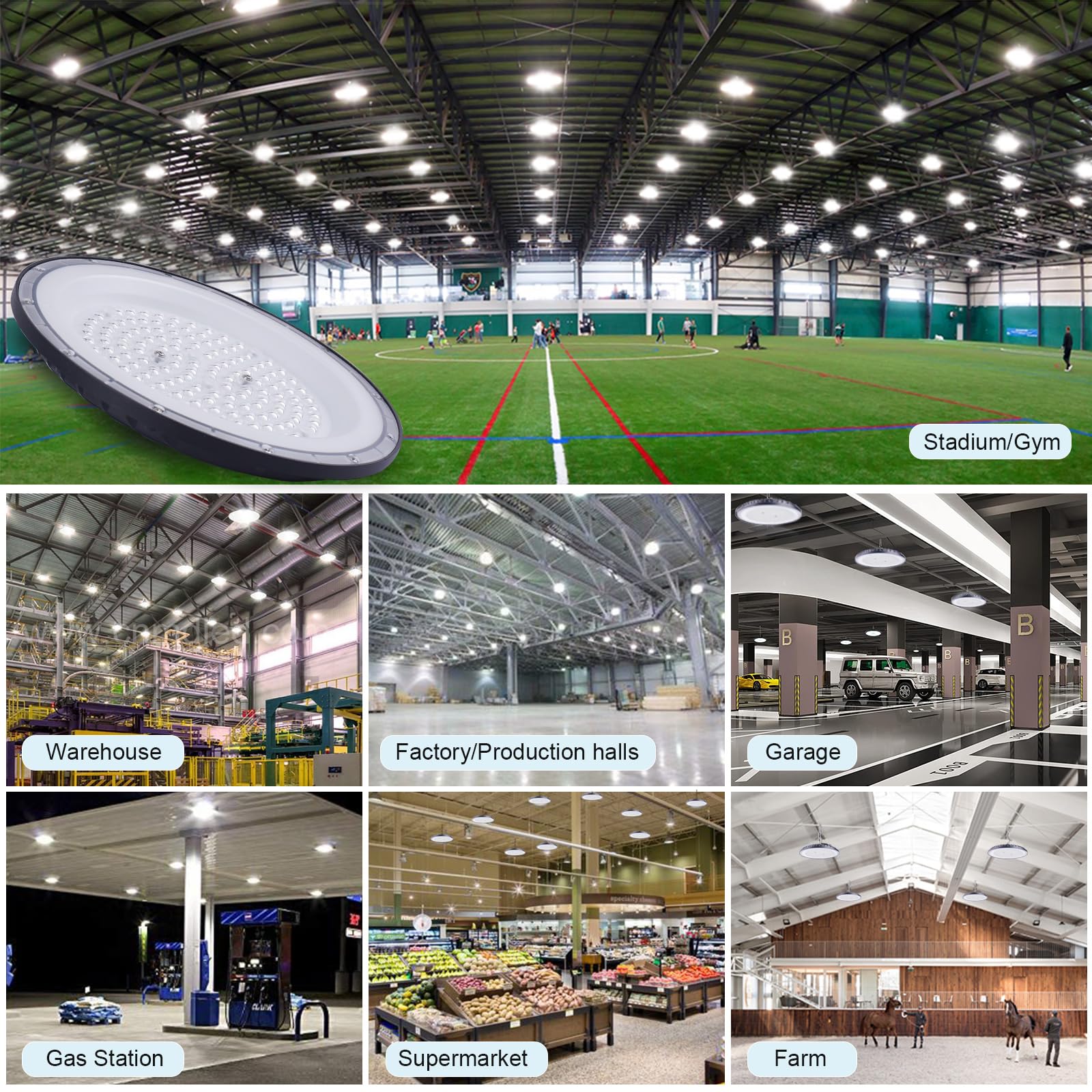 200W UFO LED Lámpara de Alta Bahía, 20000LM Focos Led Interior Techo,6500K BlancaFría IP65 Impermeable Campana LED Industrial,High Bay lampara led techo para Fábrica,Garaje,Taller