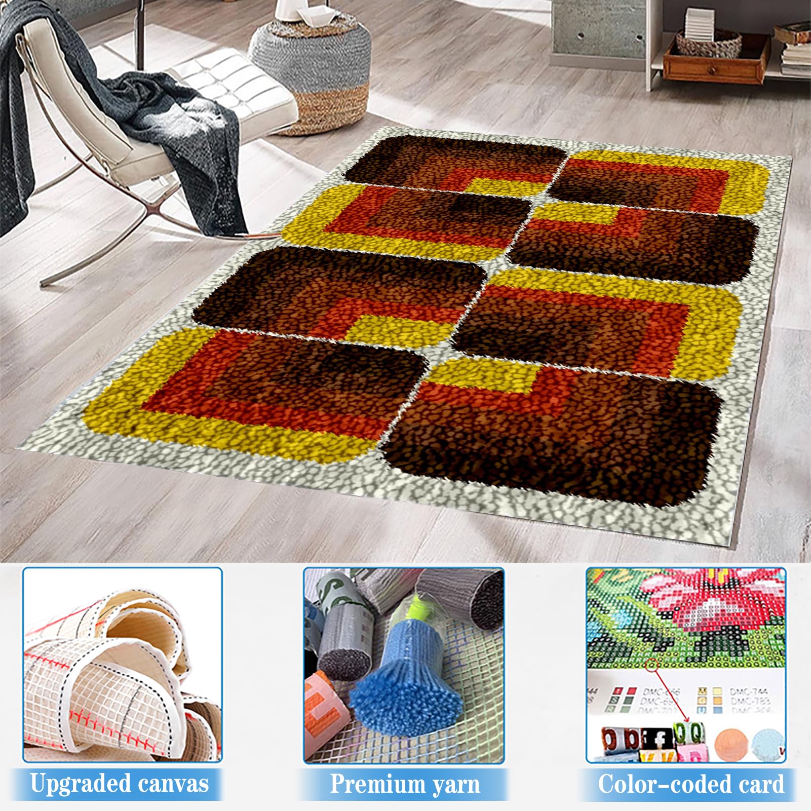 RxiBeFuw Zestawy do produkcji dywanów, zestaw dywaników z haczykiem zatrzaskowym, 110 x 140 cm, zestaw dziewiarski z haczykiem poduszka na sofę dywan, zestawy do samodzielnego wykonania haczyków
