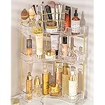 NATURE\'S SOURCE Makeup Organizer for Vanity, 3-Tier Corner Bathroom Organizer Countertop with Makeup Brush Holder, Corner Counter Storage for Bathroom, Dresser, KitchenClear