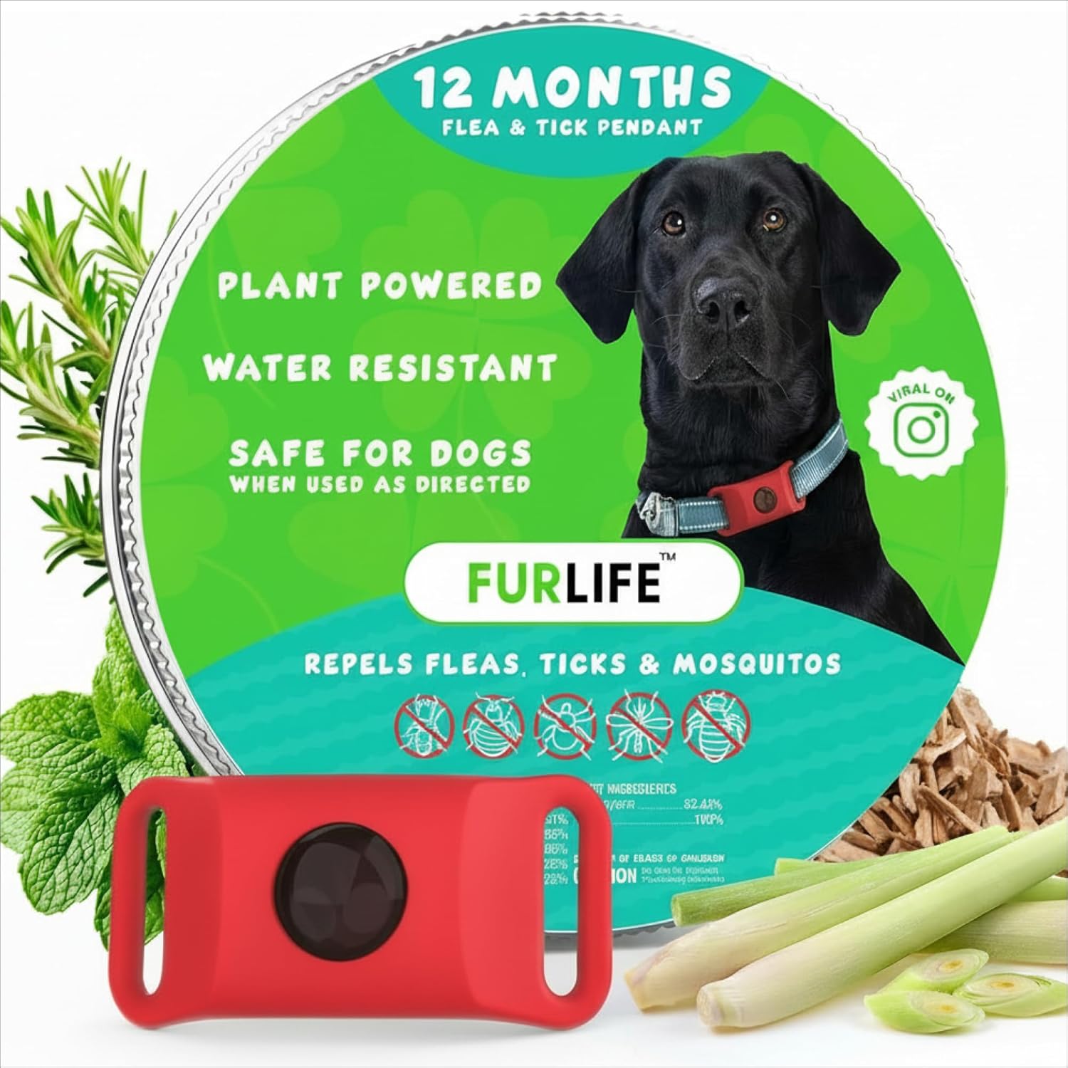 FurLife Grey Dog Tag, Flea and Tick Prevention for Dogs - Waterproof Pendant for Collar, Safe for All Breeds