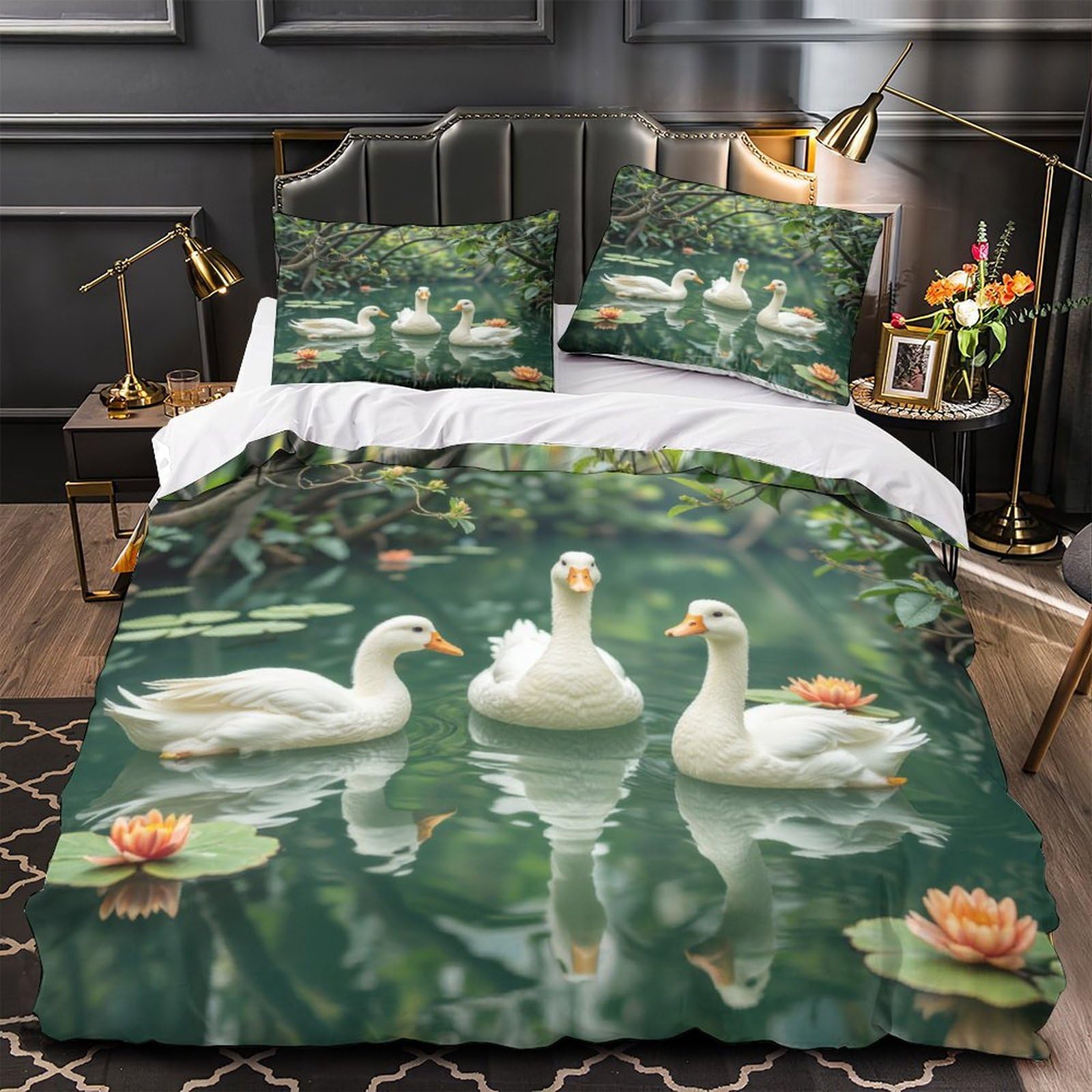 Housse de couette 3d canards blancs hypoallergénique et confortable pour lit enfant