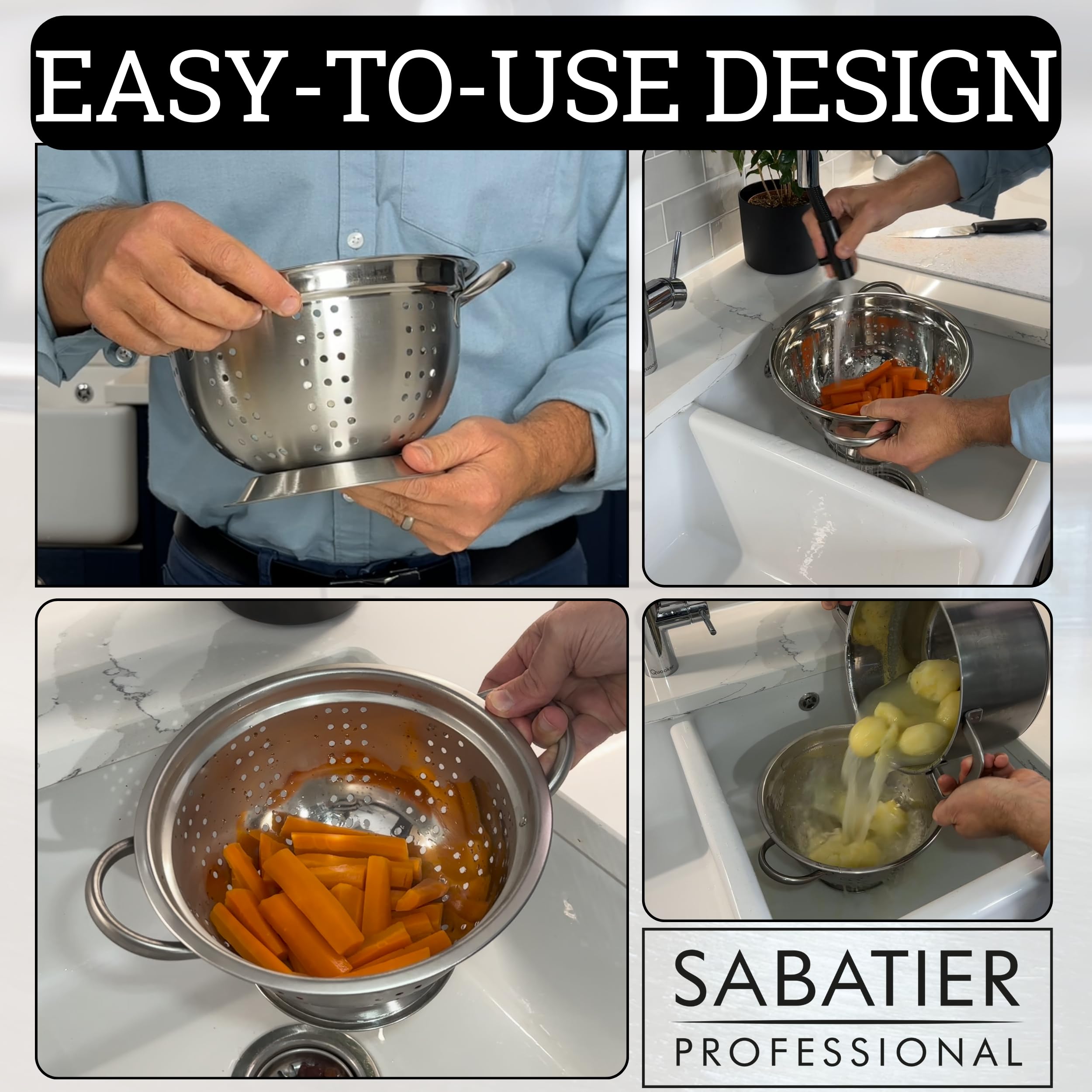 Sabatier - Scolapasta professionale in acciaio inox, resistente, durevole e lavabile in lavastoviglie. Fori fini per un facile drenaggio. Perfetto per pasta, verdure, riso e frutta. Grande diametro 26