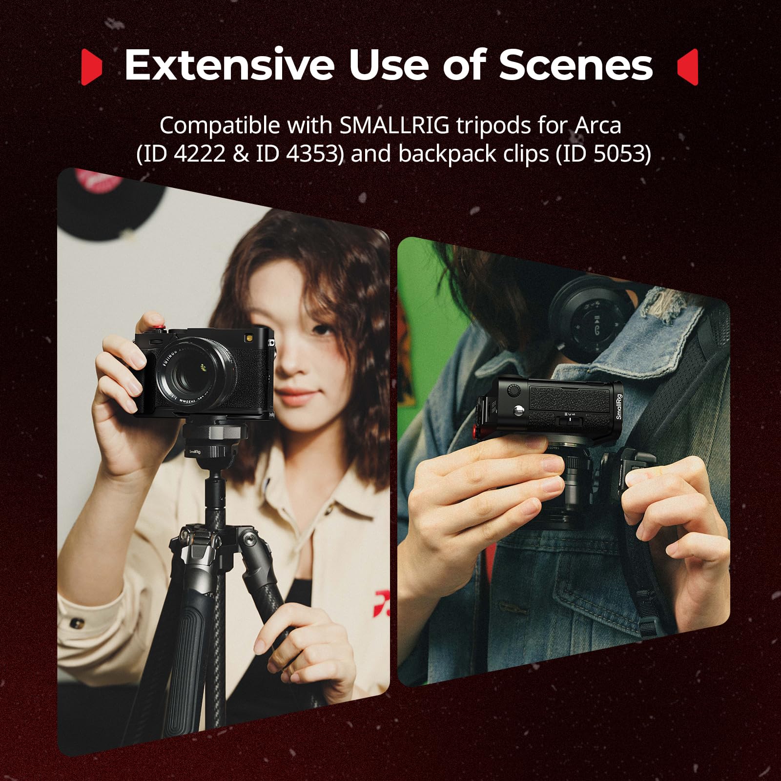 SMALLRIG Empuñadura en L para FUJIFILM X-E5 con Placa QR para Arca, Roscas 1/4"-20, Diseño Ergonómico de Silicona (Negro) - 5448