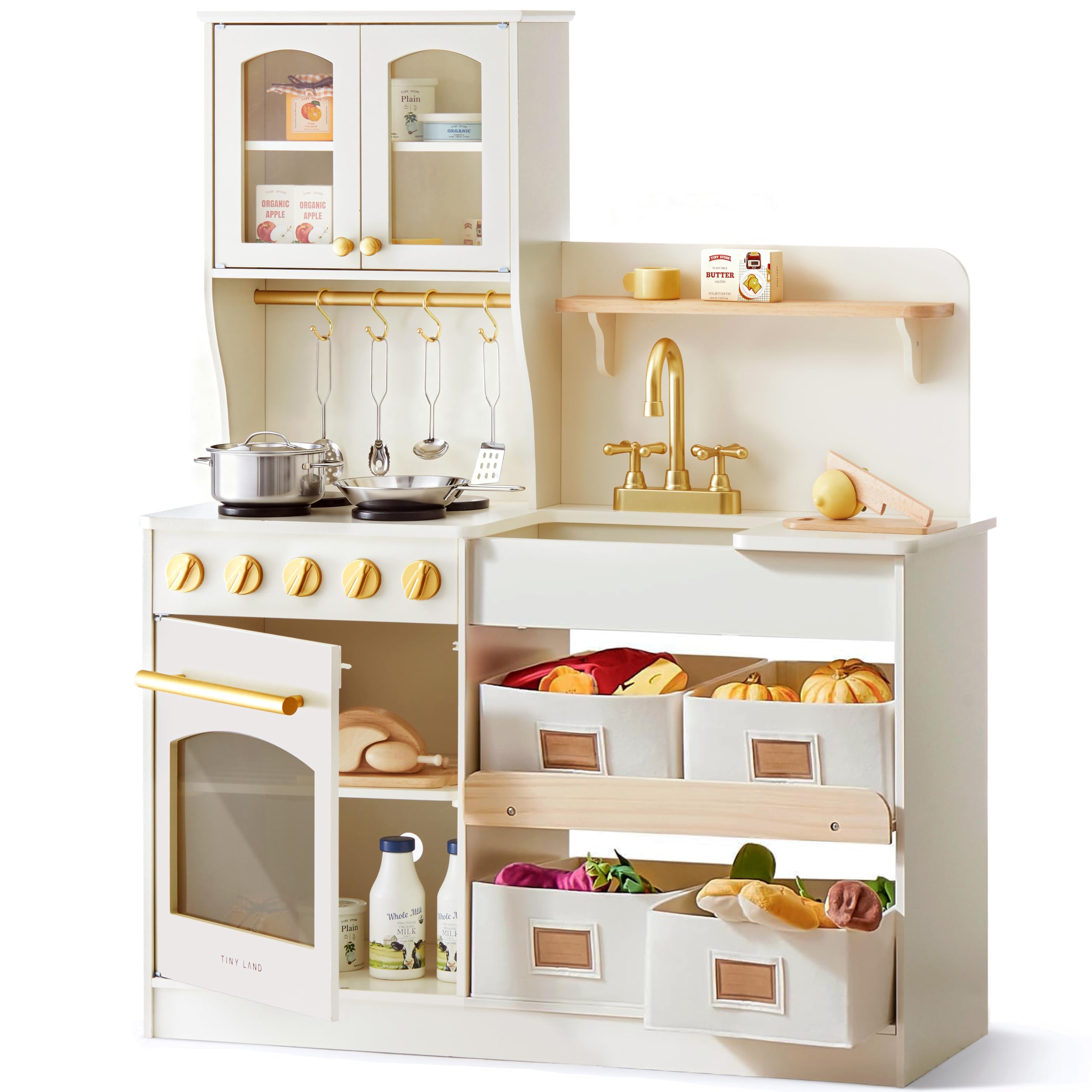 Tiny Land Play Kitchen for Kids, Wooden Toy Kitchen Set with Storage & Accessories, Toddler Kitchen Playset with Stove & Sink, Kids Kitchen Playset Gift for Ages 3-8The Forest Stewardship Council