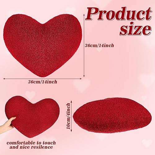 Miniatura 2 de Wenqik 2 almohadas con forma de corazón de San Valentín, diseño de corazón rojo, diseño cardenal, lindo corazón, decorativo, 14 x 14 x 4 pulgadas,