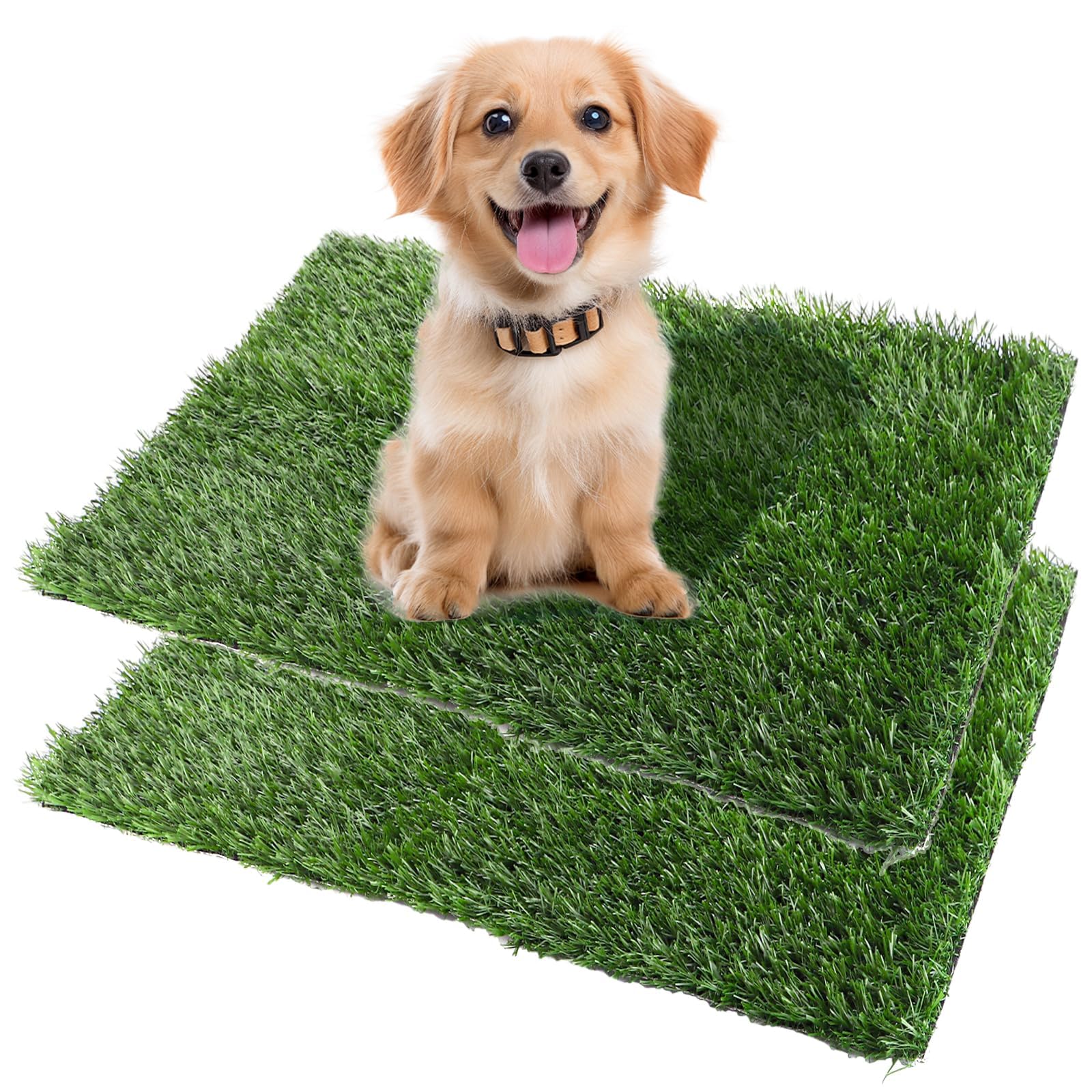 Lot de 2 Tapis de Propreté Chien en Fausse Pelouse 51x63 cm, Toilette pour Chien Lavable et Réutilisable, Litière Chien Intérieur et Extérieur avec Gazon Artificiel