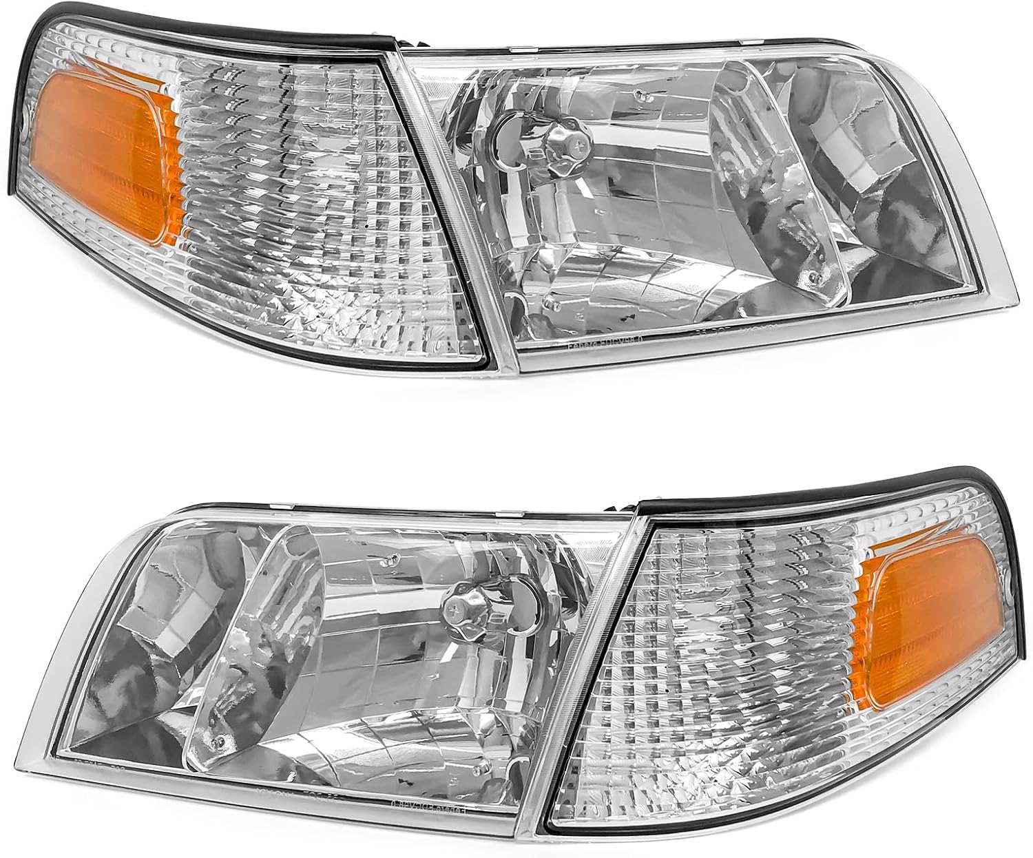 Headlight Assembly Compatible with Ford Crown Victoria 1998 1999 2000 2001 2002 2003 2004 2005 2006 2007 2008 2009 2010 2011 Replacement Headlamp Pair w/Chrome Housing Amber Reflector ?Chrome Housing Amber Reflector Clear Lens